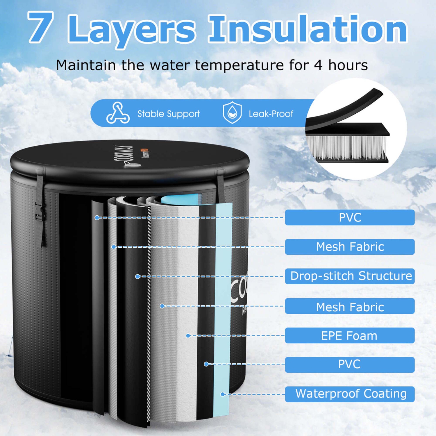 Costway 79 Gal Ice Bath Tub for Athletes with Cover for Cold Water Therapy Recovery at Home