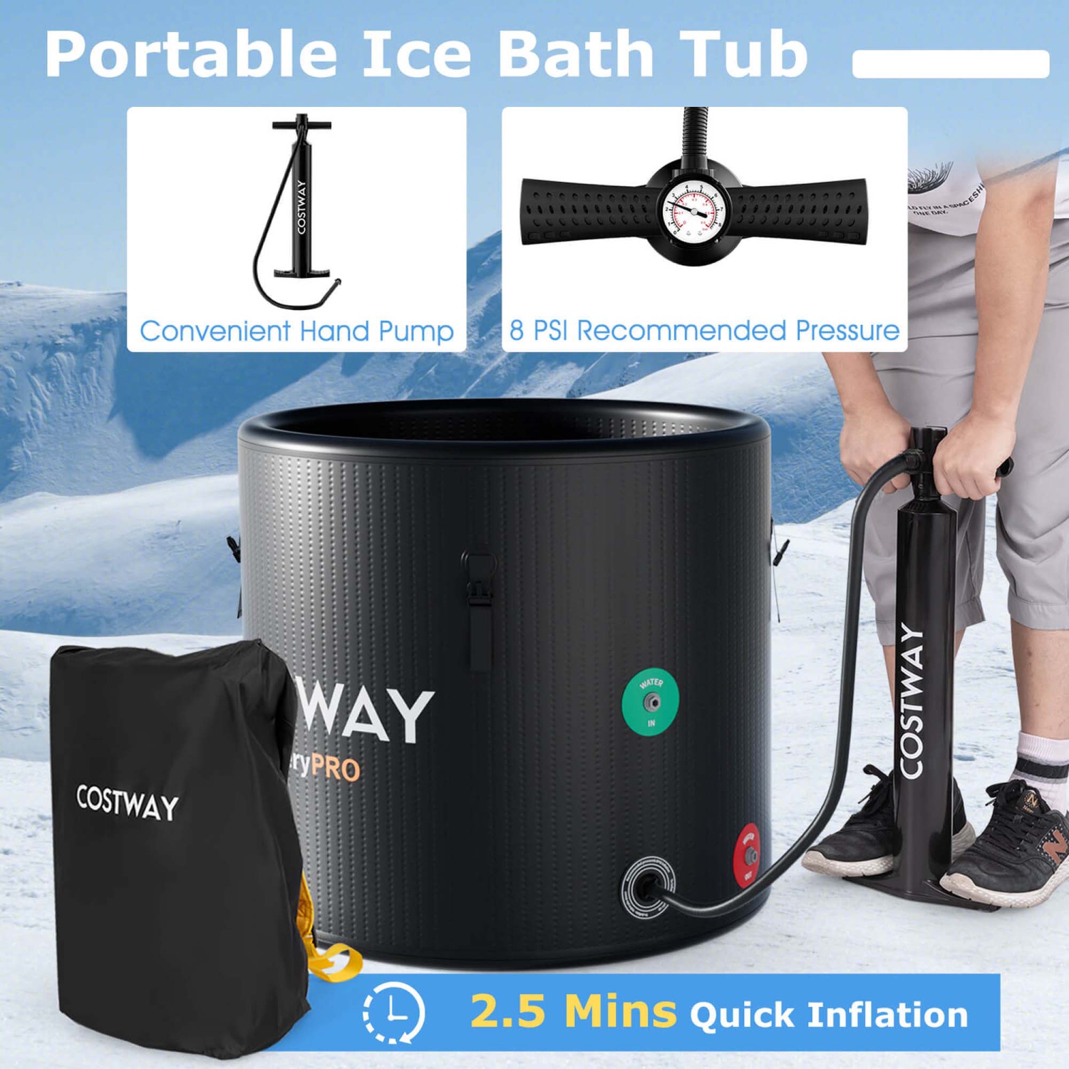Costway 79 Gal Ice Bath Tub for Athletes with Cover for Cold Water Therapy Recovery at Home