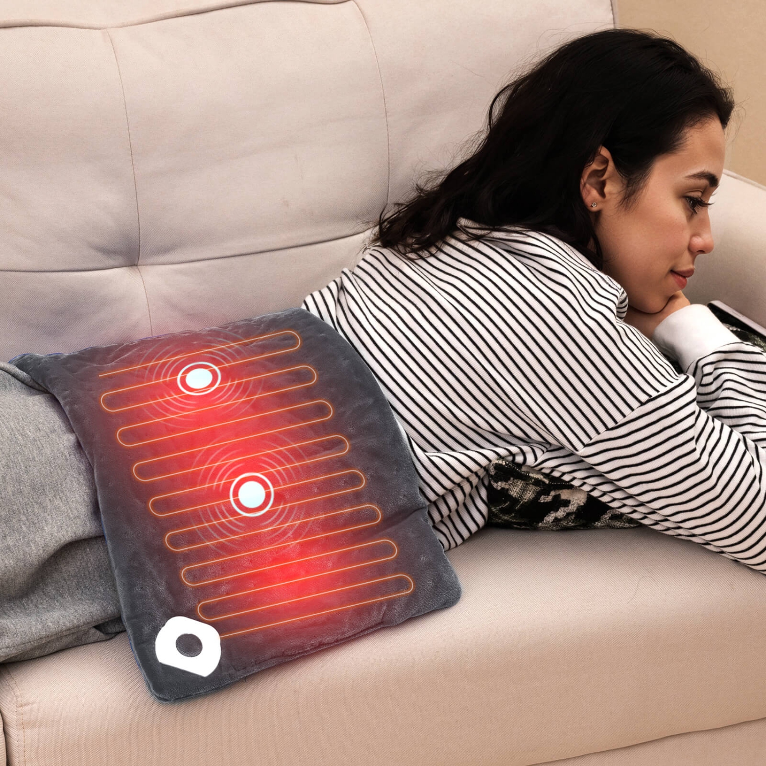 Costway Weighted Heating Pad with 2 Massagers Massaging Vibration 5 Heating Levels 9 Modes Blue/Gray