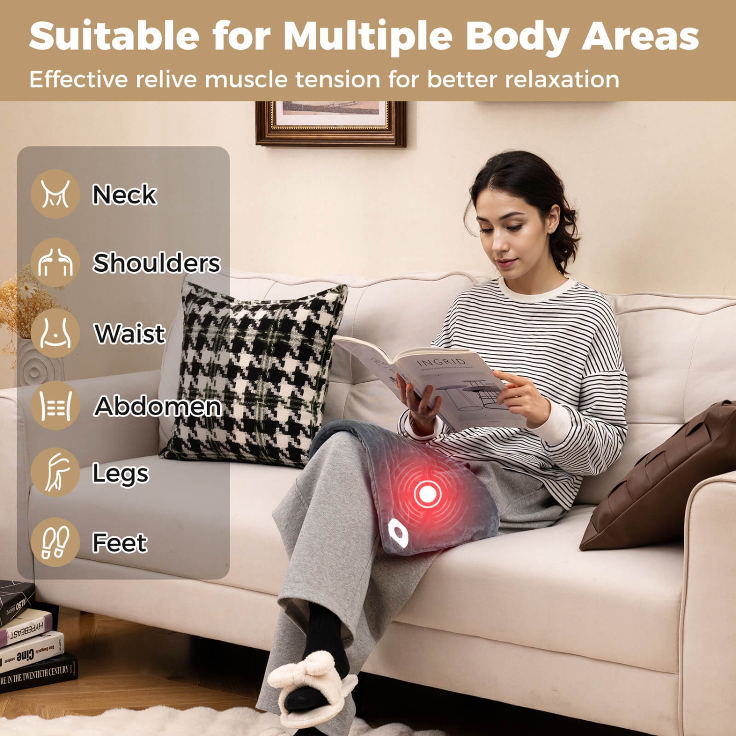 Costway Weighted Heating Pad with 2 Massagers Massaging Vibration 5 Heating Levels 9 Modes Blue/Gray