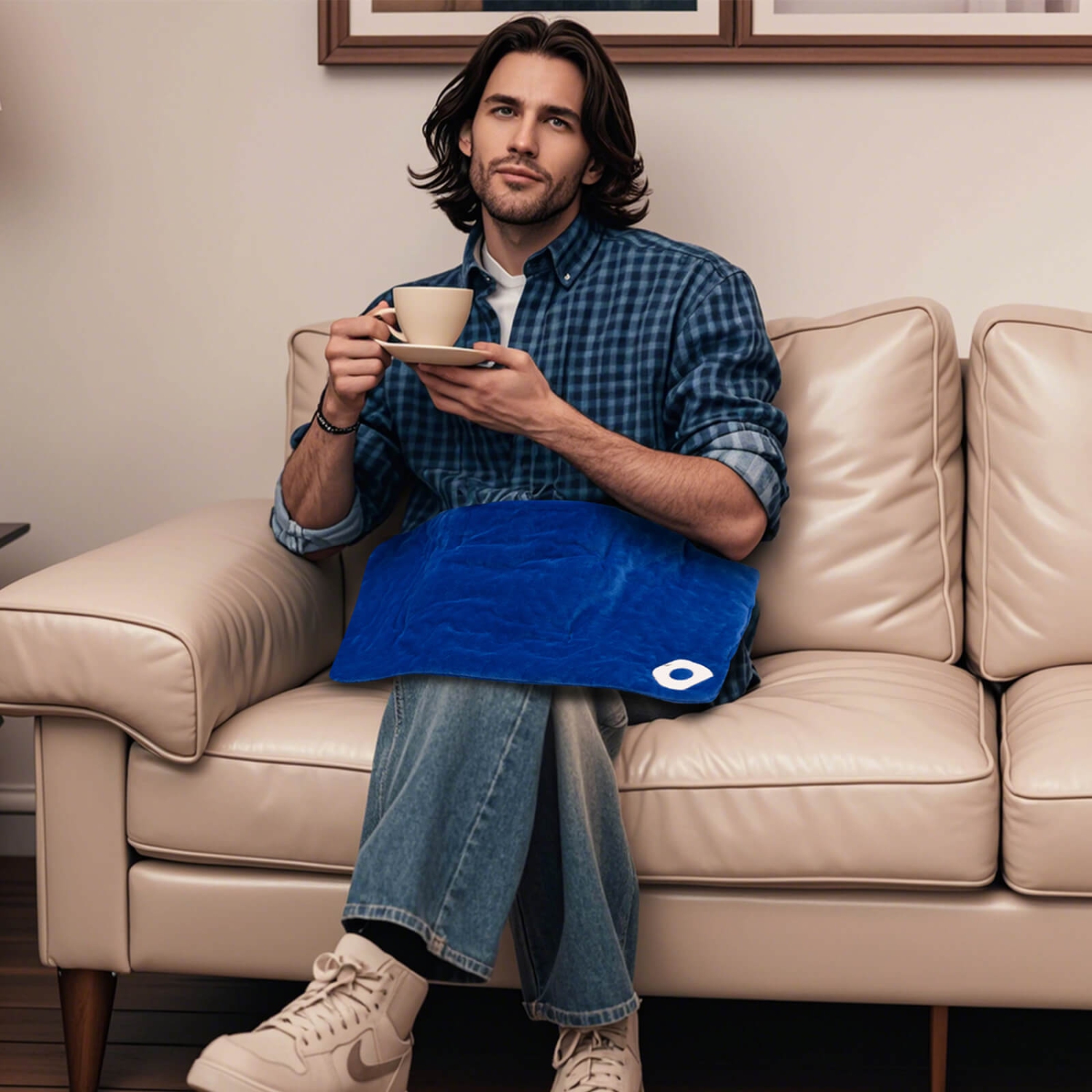 Costway Weighted Heating Pad with 2 Massagers Massaging Vibration 5 Heating Levels 9 Modes Blue/Gray