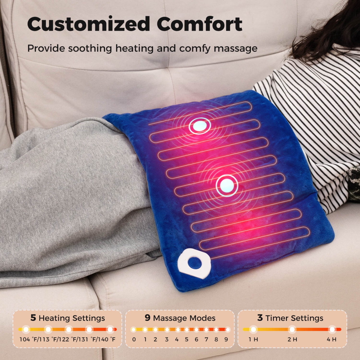 Costway Weighted Heating Pad with 2 Massagers Massaging Vibration 5 Heating Levels 9 Modes Blue/Gray