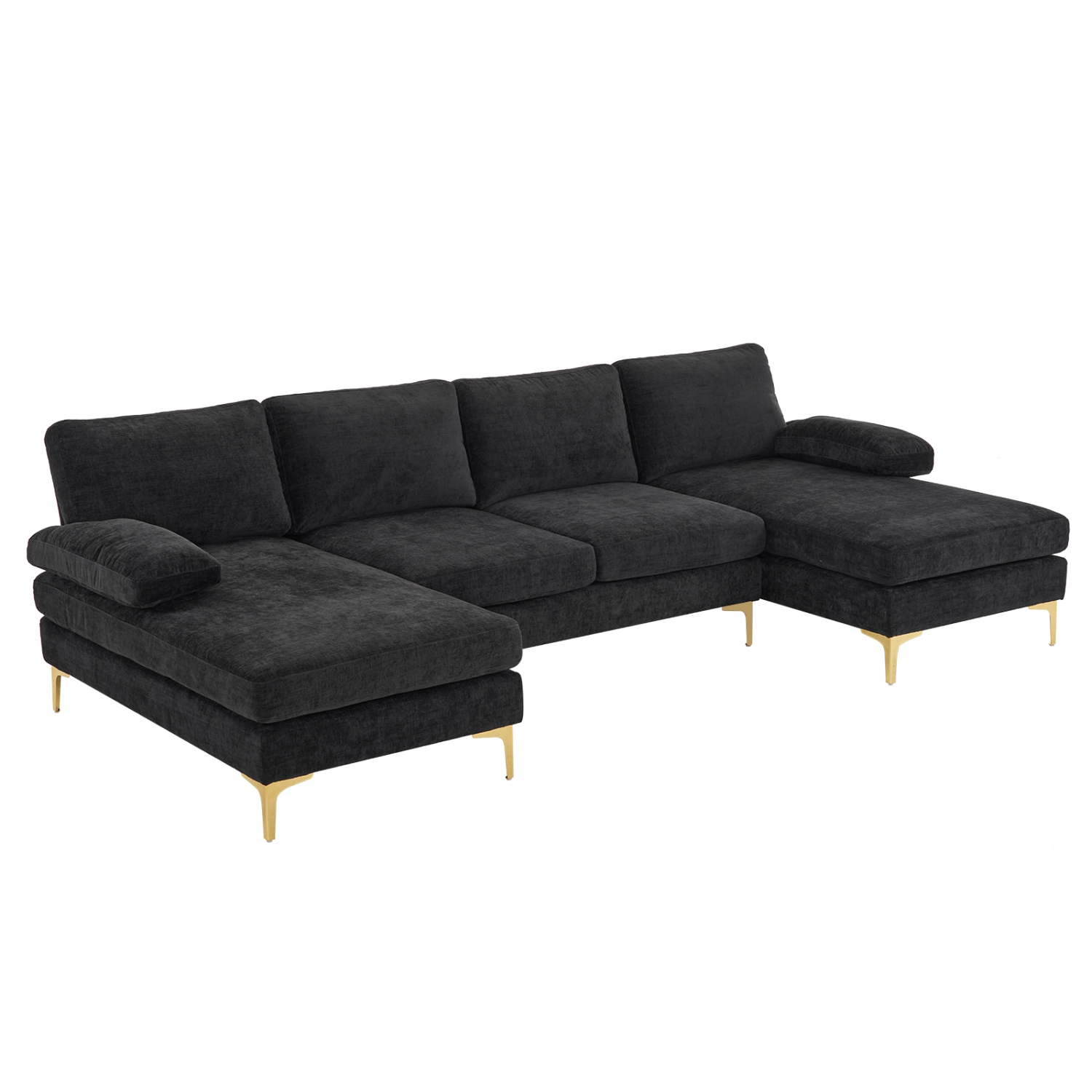 Karl Home 110 in. U-shaped Chenille Sectionals in Black