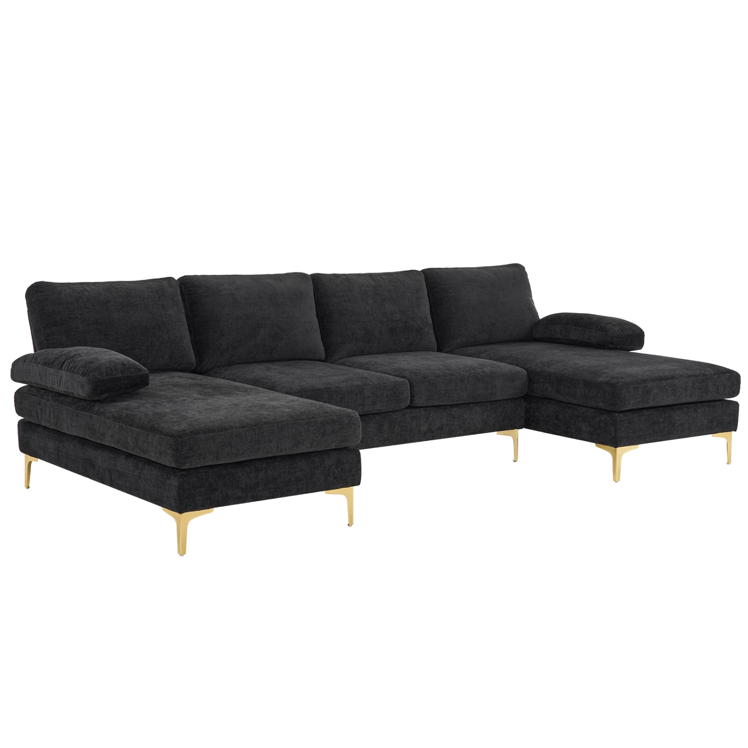Karl Home 110 in. U-shaped Chenille Sectionals in Black