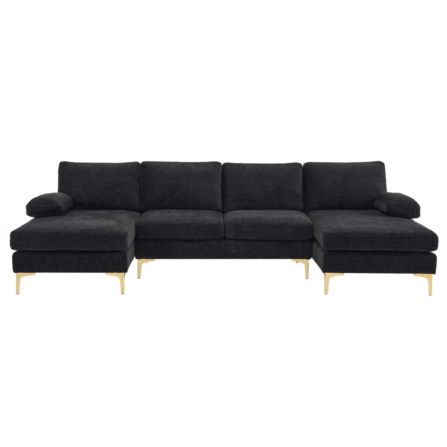 Karl Home 110 in. U-shaped Chenille Sectionals in Black