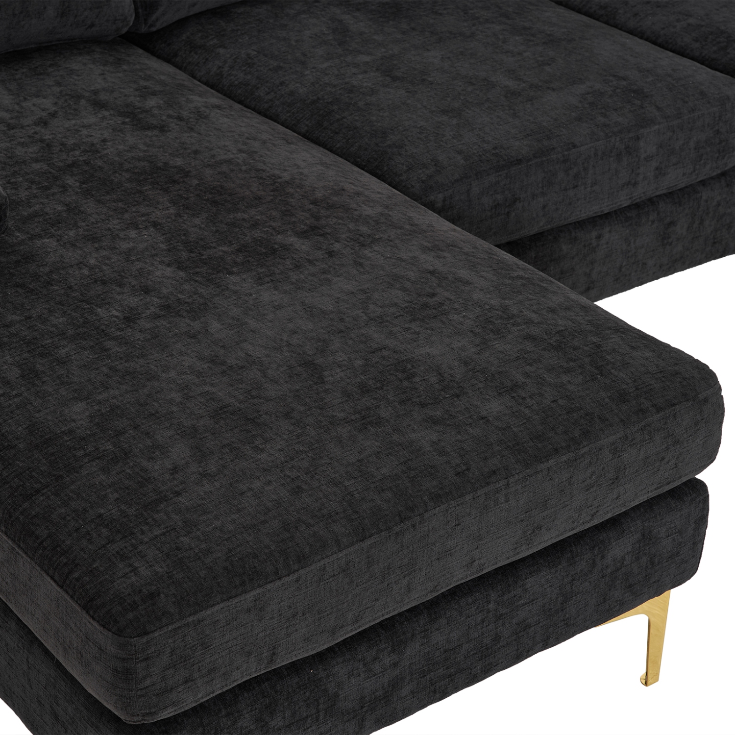 Karl Home 110 in. U-shaped Chenille Sectionals in Black