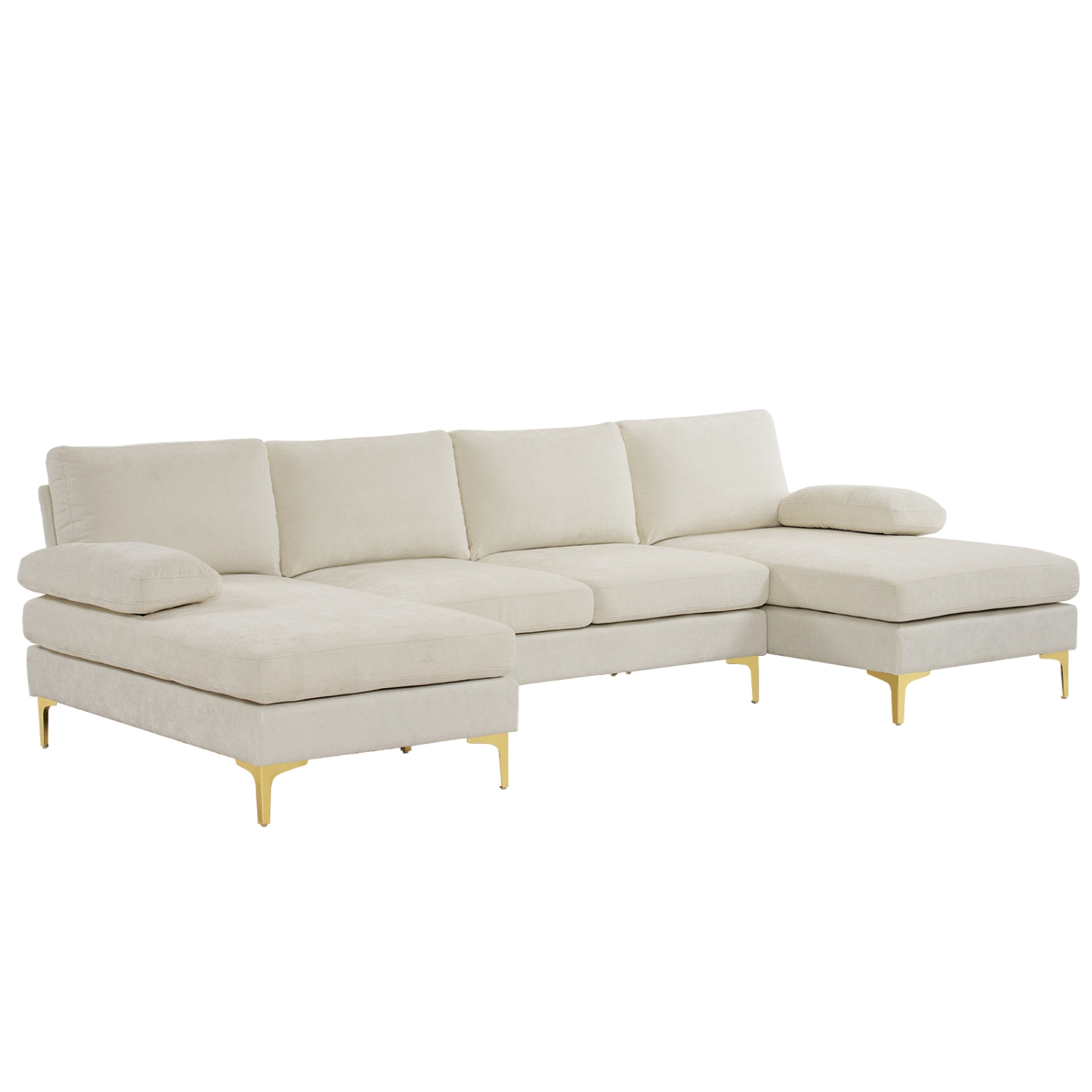 Karl Home 110 in. U-shaped Chenille Sectionals in Cream