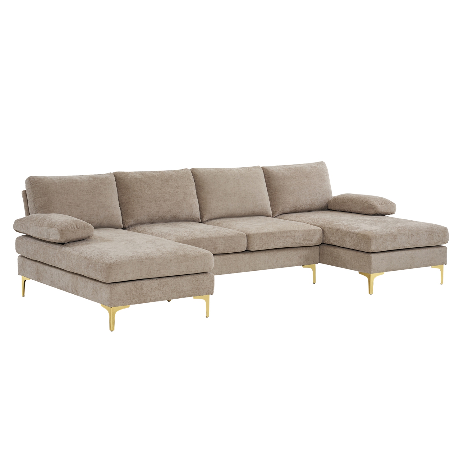 Karl Home 110 in. U-shaped Chenille Sectionals in Kakhi