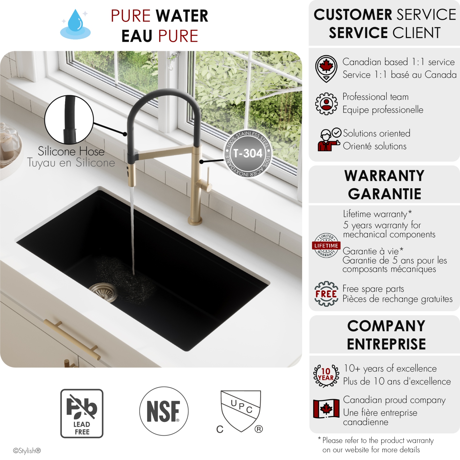 Single Handle Brushed Gold with Black Spout Hose Pull Out Three Modes Kitchen Faucet K-140G