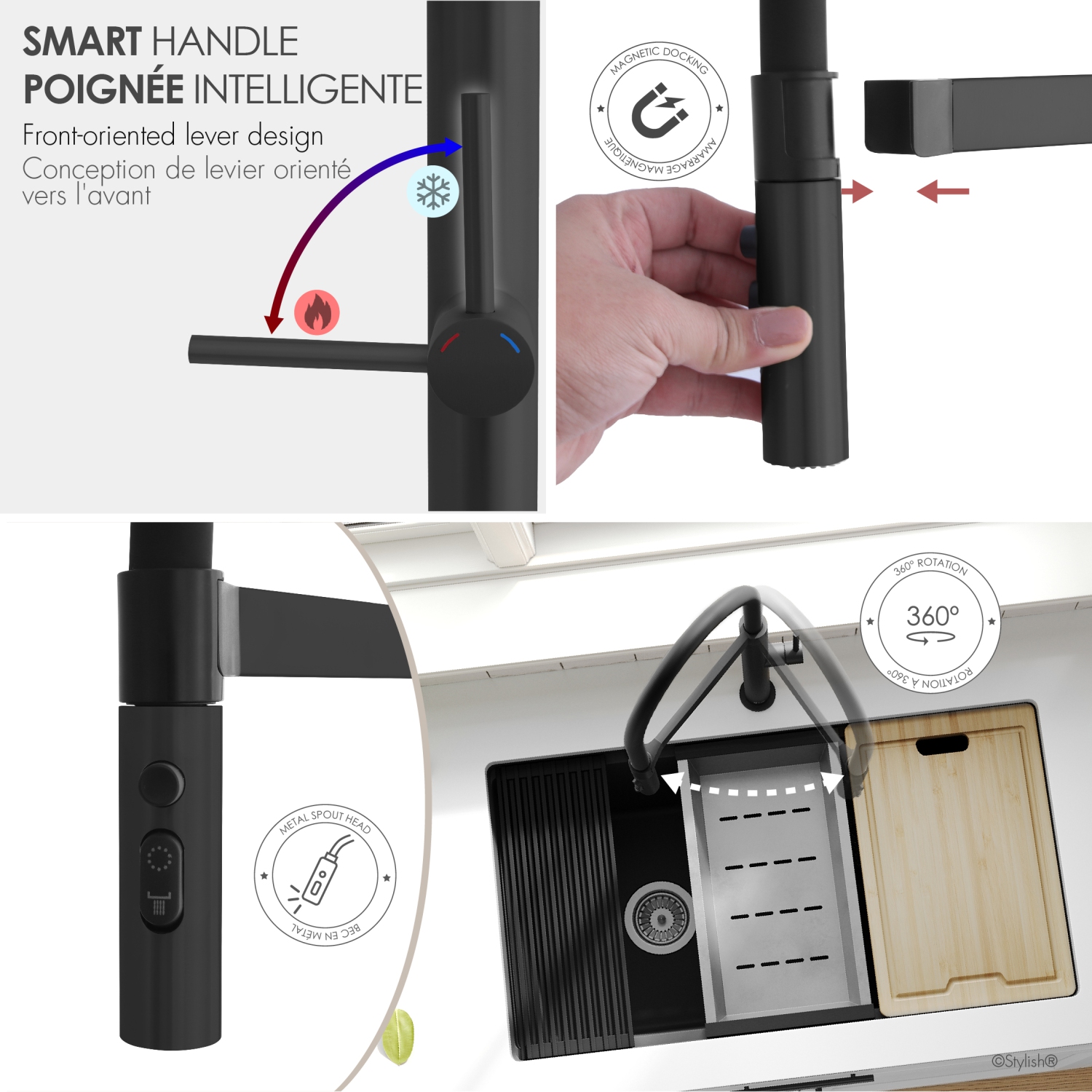 Single Handle Matte Black Pull Out Three Modes Kitchen Faucet K-140N