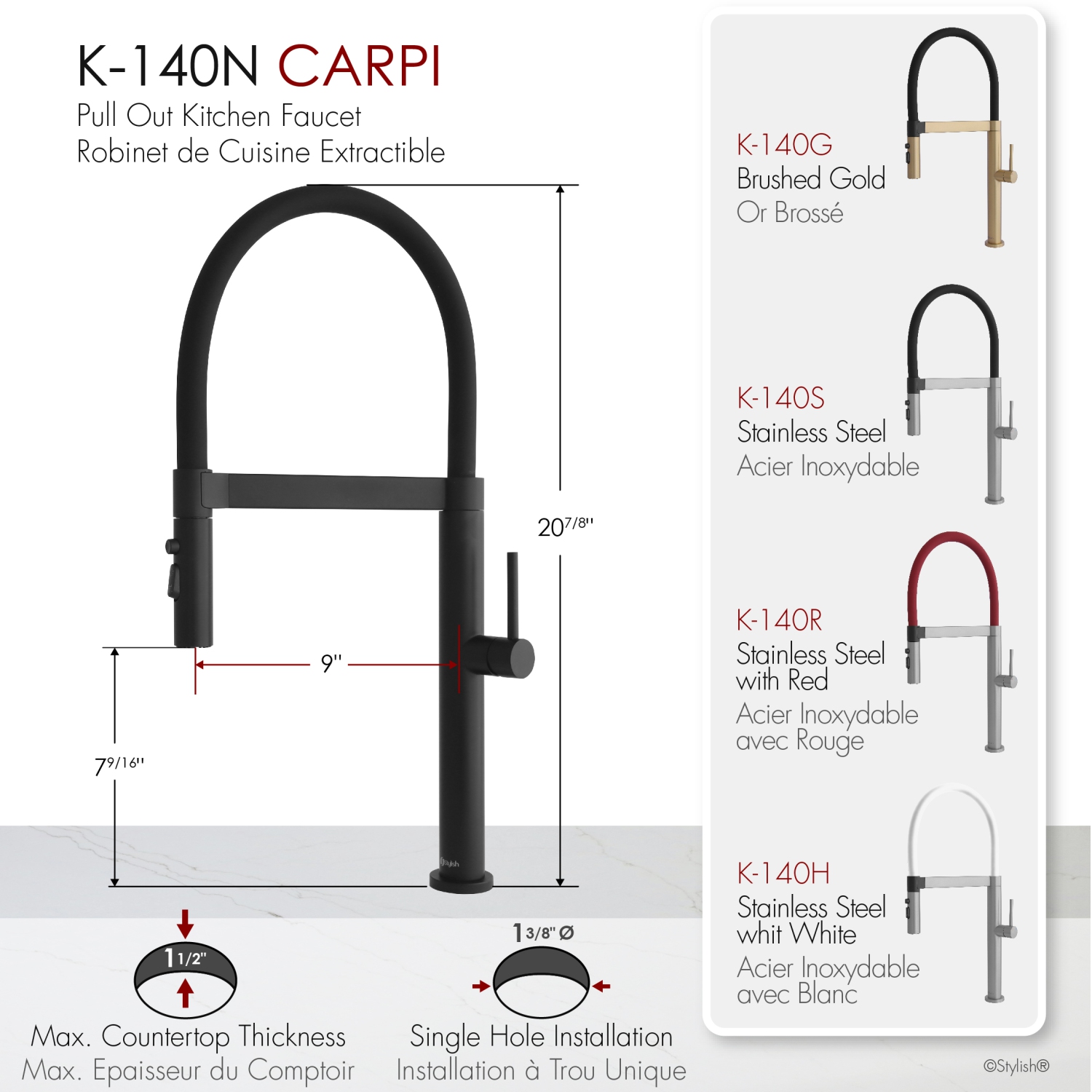 Single Handle Matte Black Pull Out Three Modes Kitchen Faucet K-140N