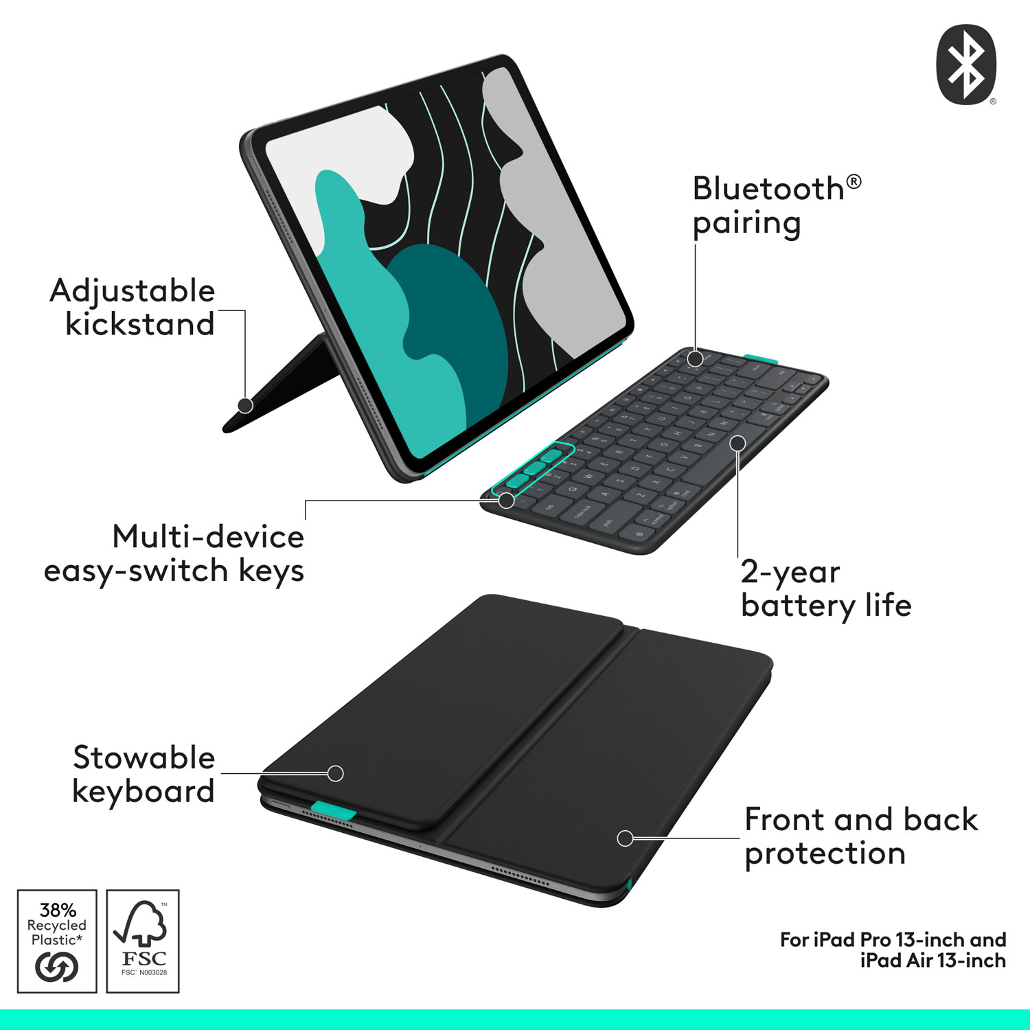Étui-clavier Flip Folio de Logitech pour iPad Pro de 13 po/Air de 13 po (M2/M3) - Graphite
