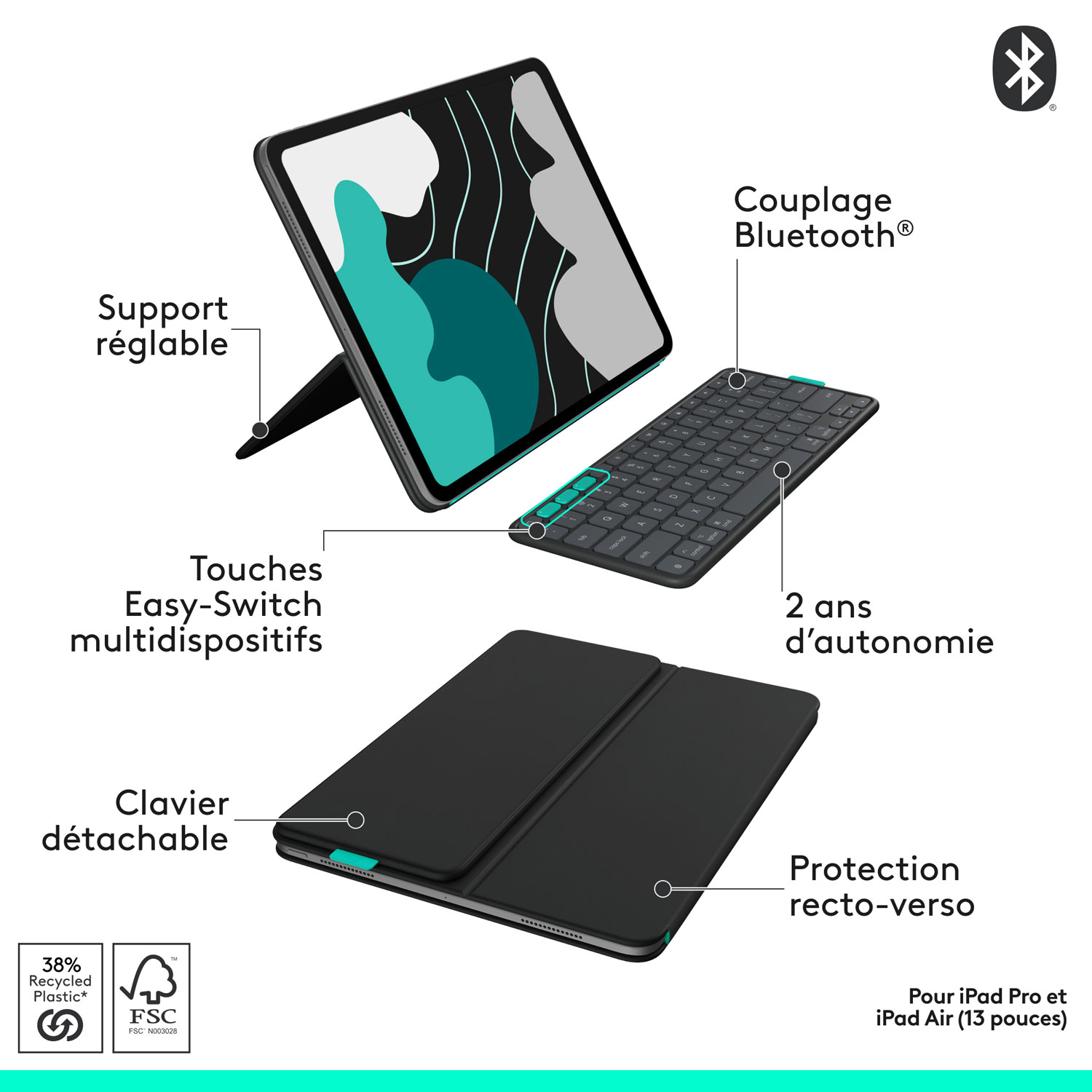Étui-clavier Flip Folio de Logitech pour iPad Pro de 13 po/Air de 13 po (M2/M3) - Graphite