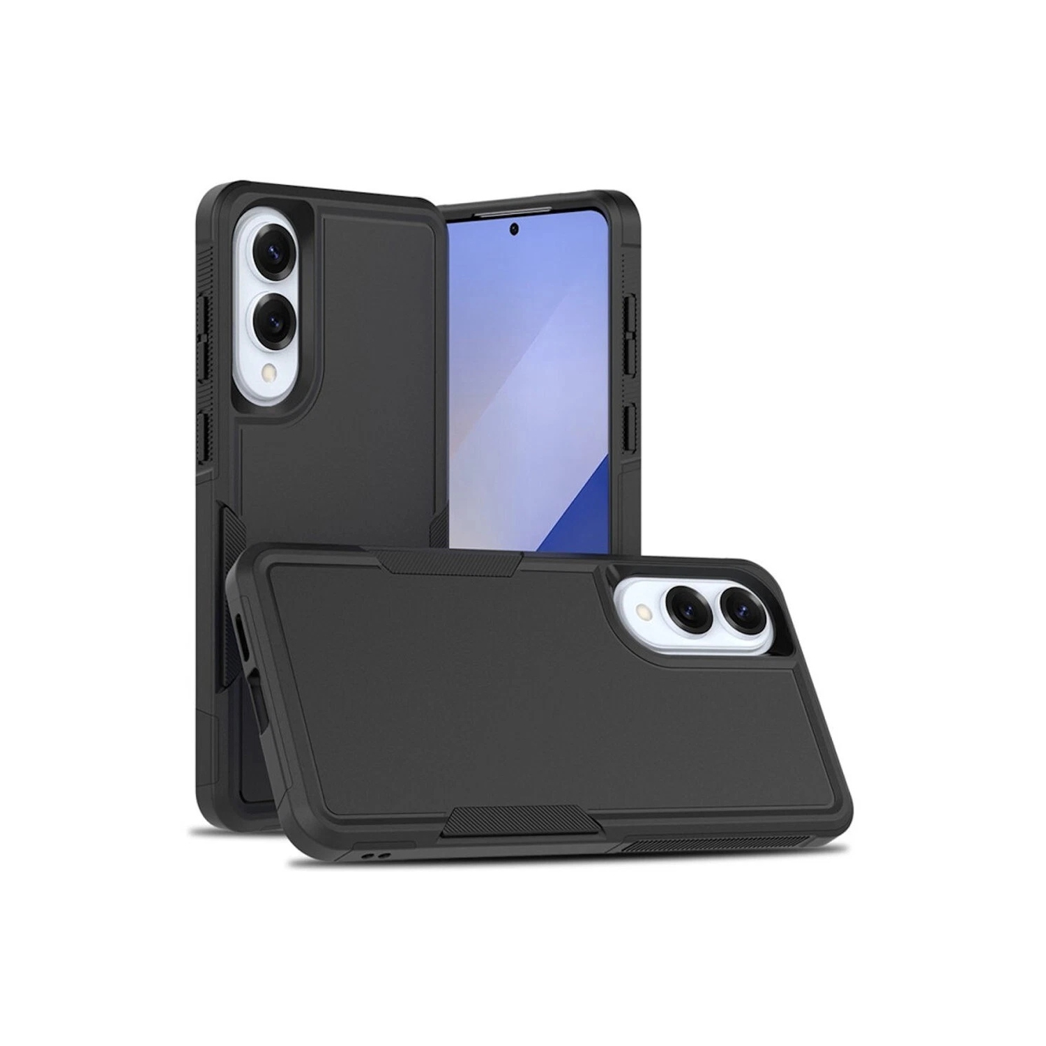 [CS] Dual Layers Heavy Duty Rubber Armor Bumper Hard Case Cover for Samsung Galaxy S25 Edge, Black