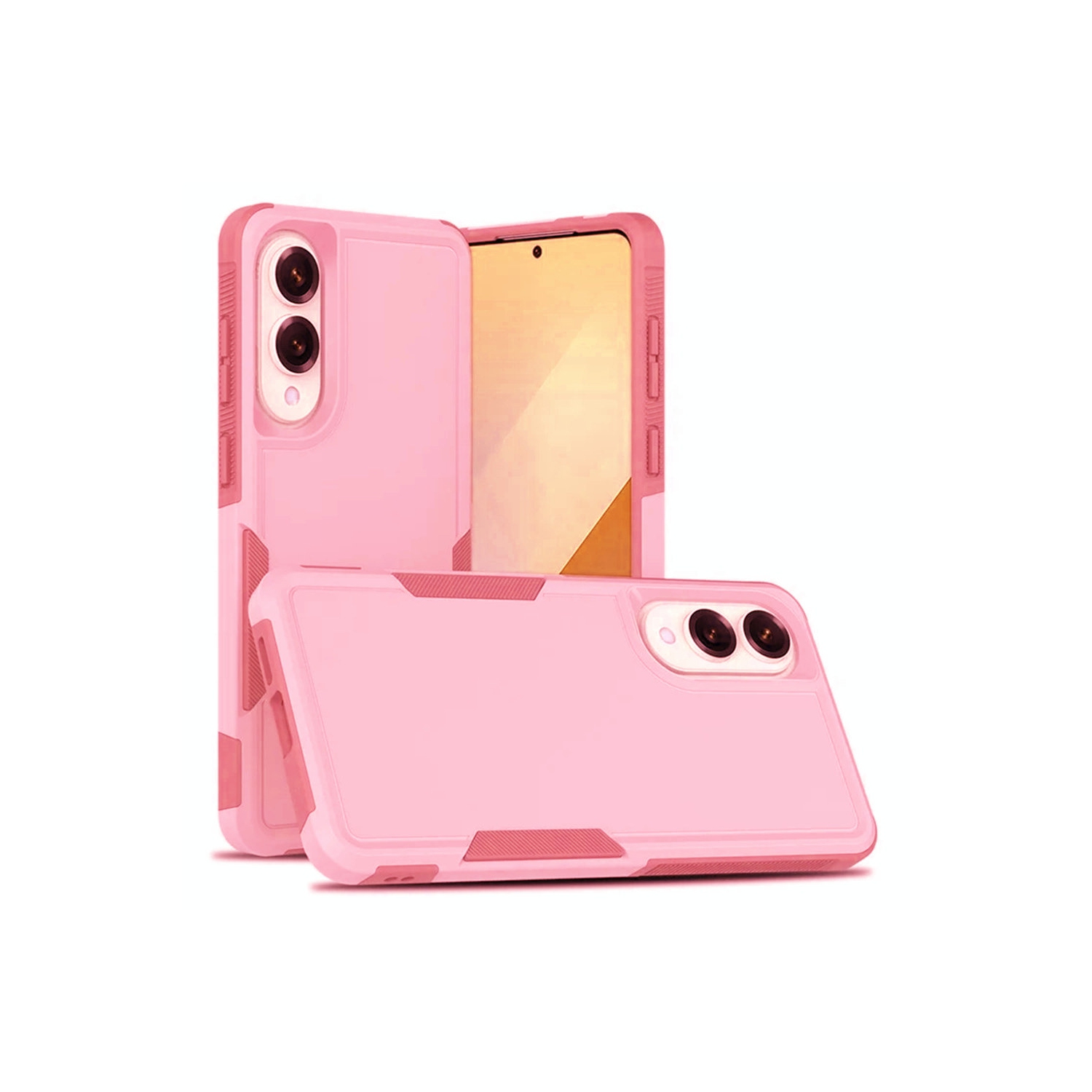 [CS] Dual Layers Heavy Duty Rubber Armor Bumper Hard Case Cover for Samsung Galaxy S25 Edge, Light Pink
