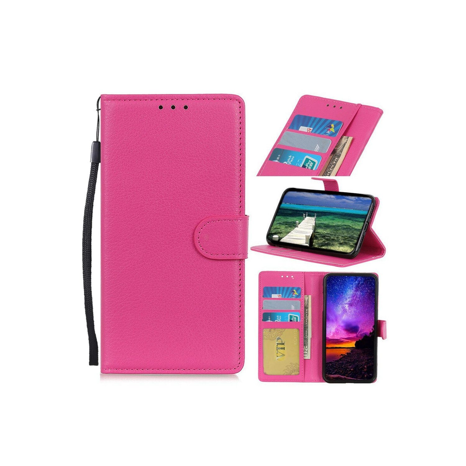 [CS] Étui portefeuille portefeuille à rabat magnétique en cuir pour Samsung Galaxy S25 Edge, rose vif