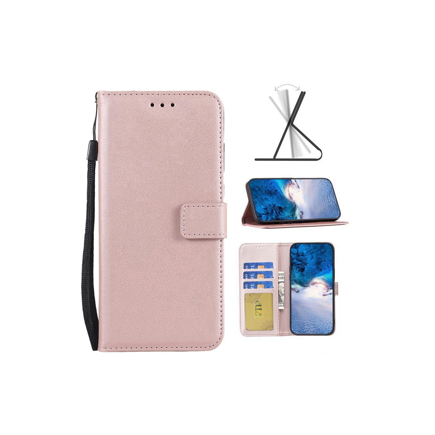 [CS] Étui-portefeuille portefeuille à rabat magnétique en cuir pour Samsung Galaxy S25 Edge, rose doré
