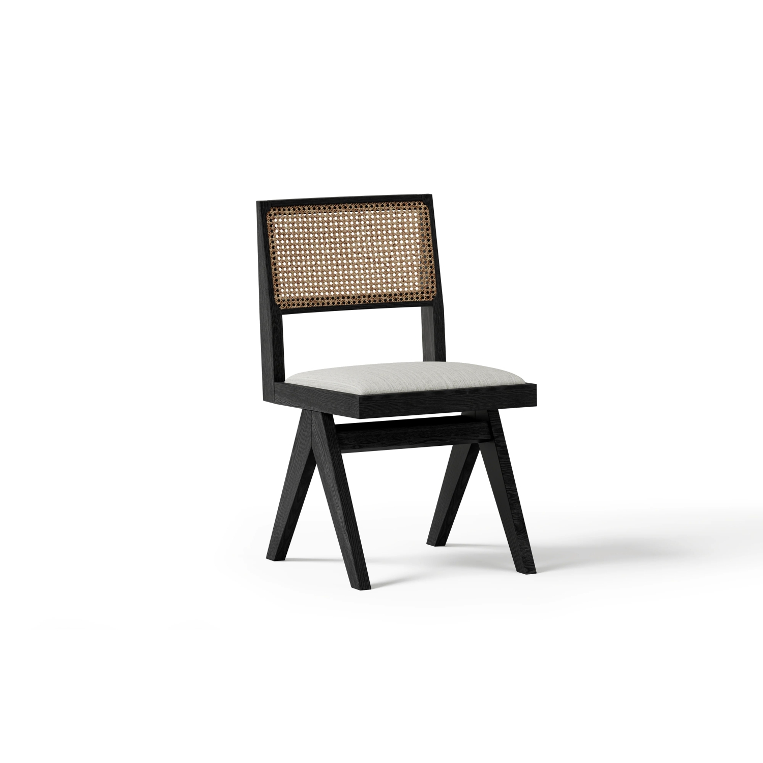 Valencia Alaya Oak Wood Natural Cane Dining Chair, Black