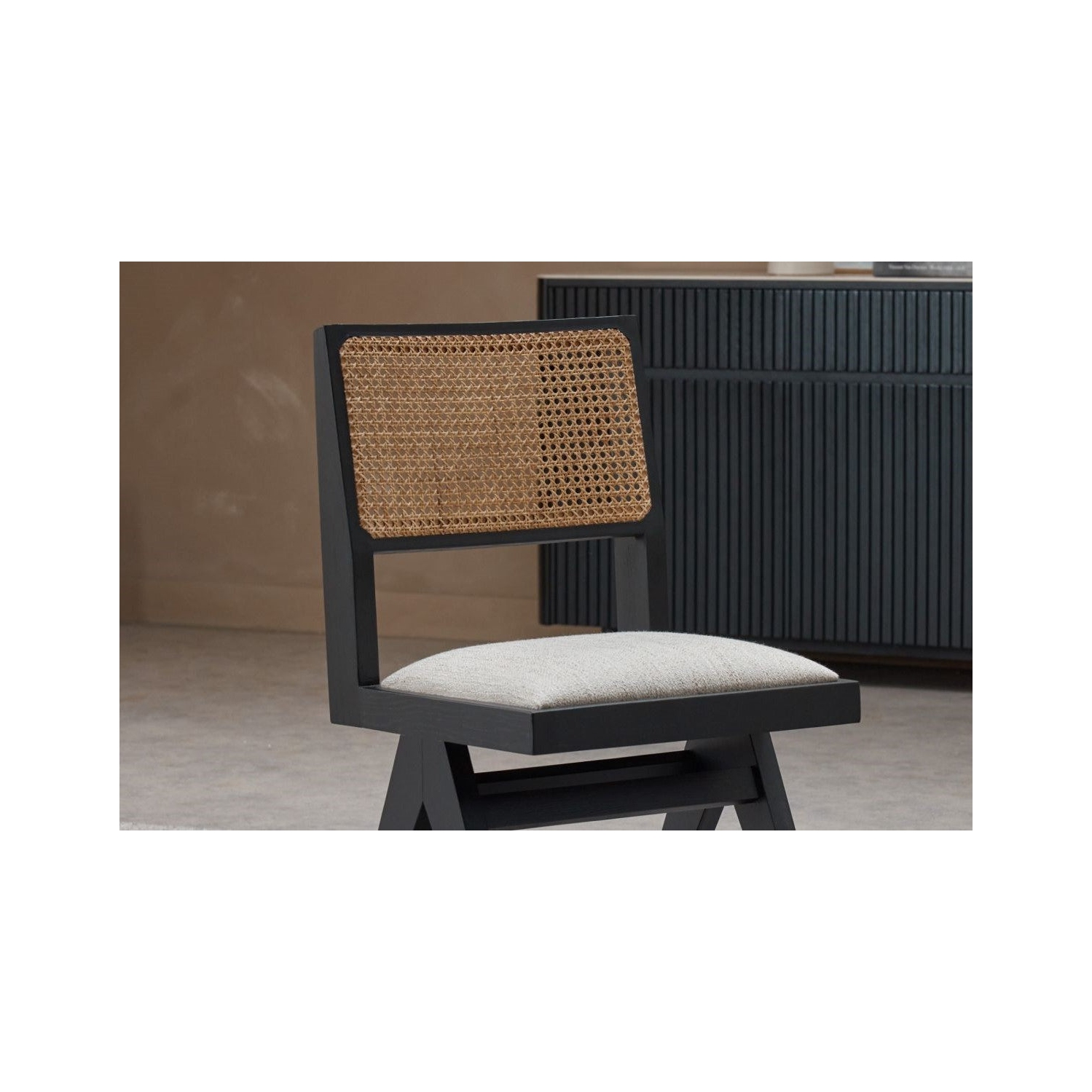 Valencia Alaya Oak Wood Natural Cane Dining Chair, Black