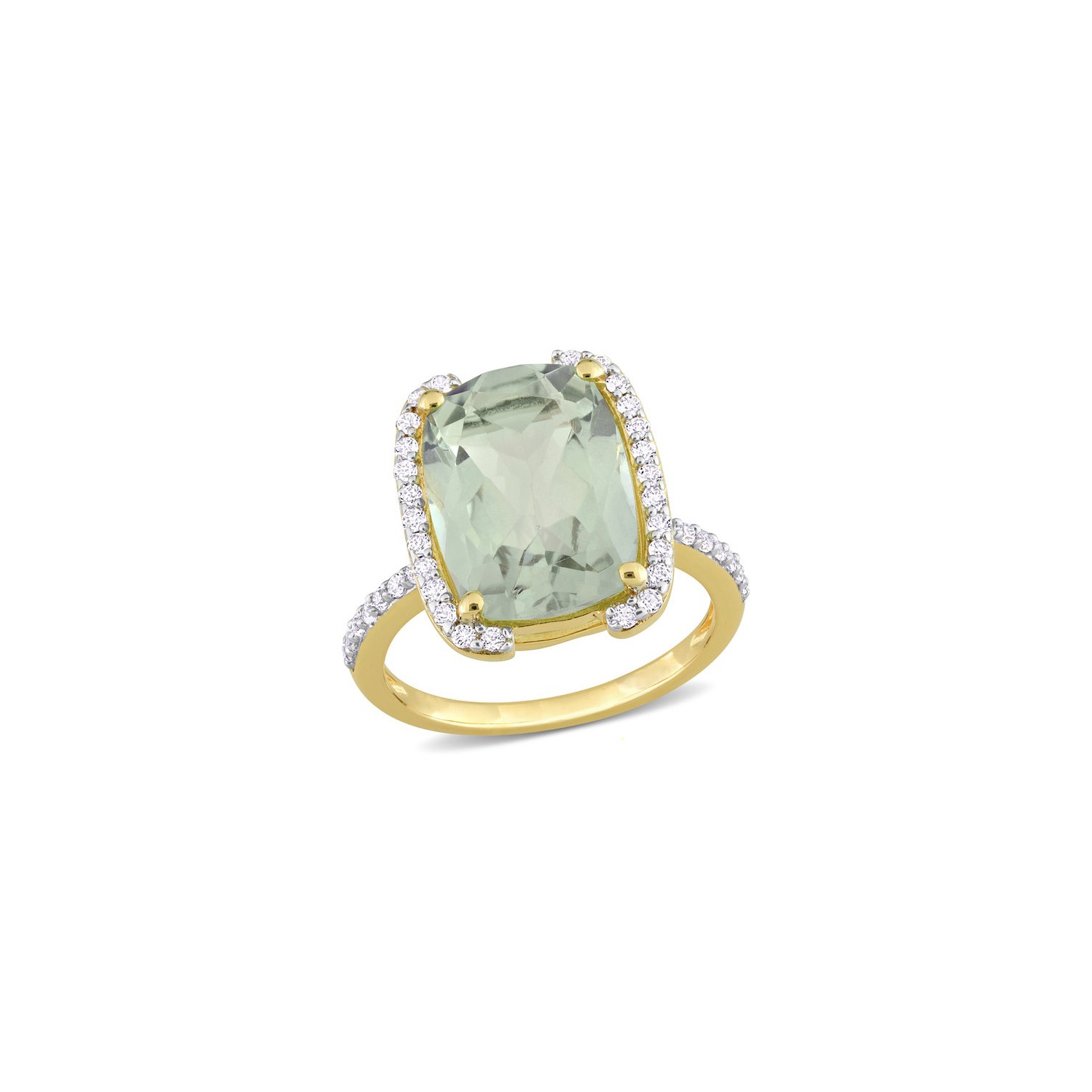 6.87 Carat Green Quartz and White Topaz Ring in Yellow Sterling Silver