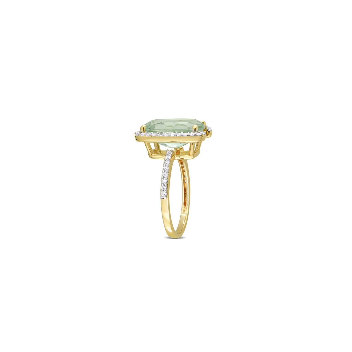 6.87 Carat Green Quartz and White Topaz Ring in Yellow Sterling Silver