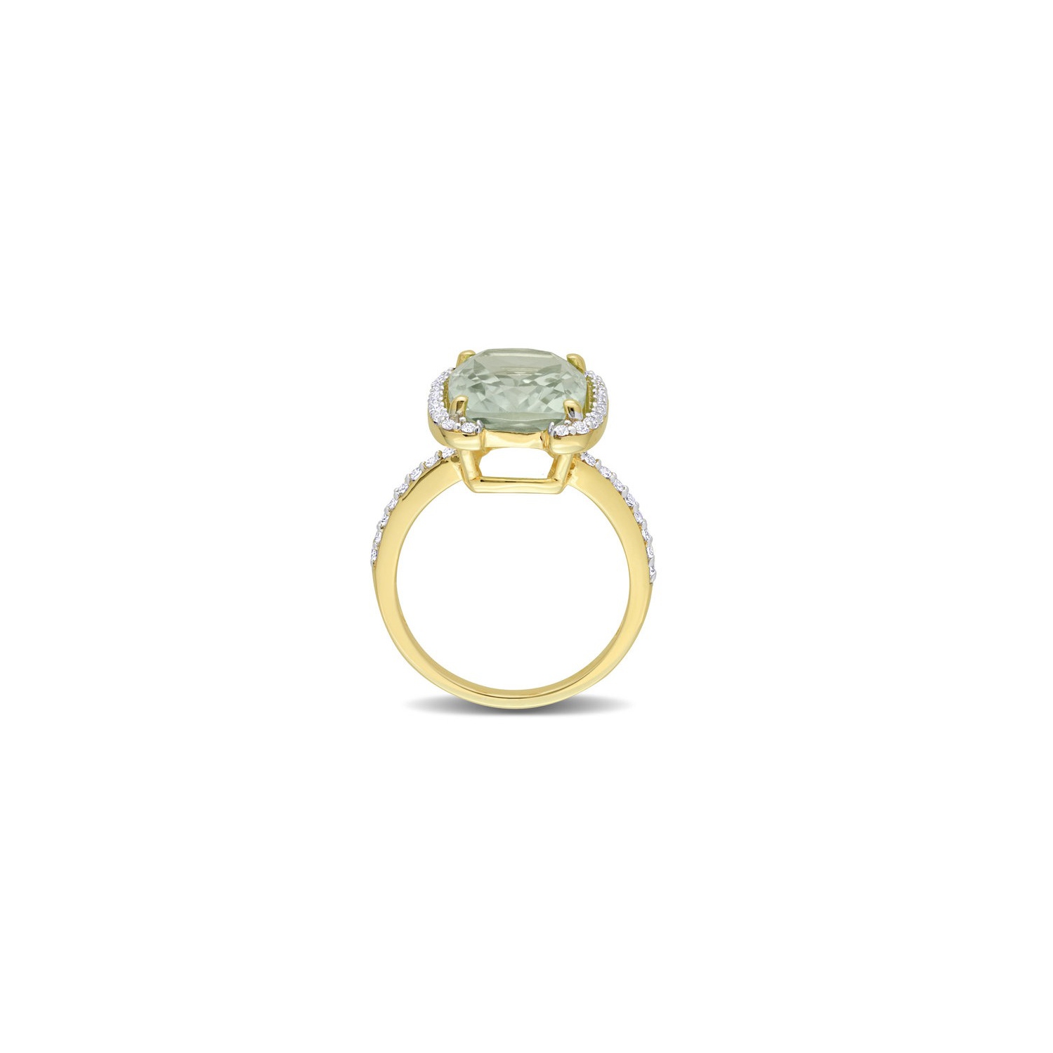 6.87 Carat Green Quartz and White Topaz Ring in Yellow Sterling Silver