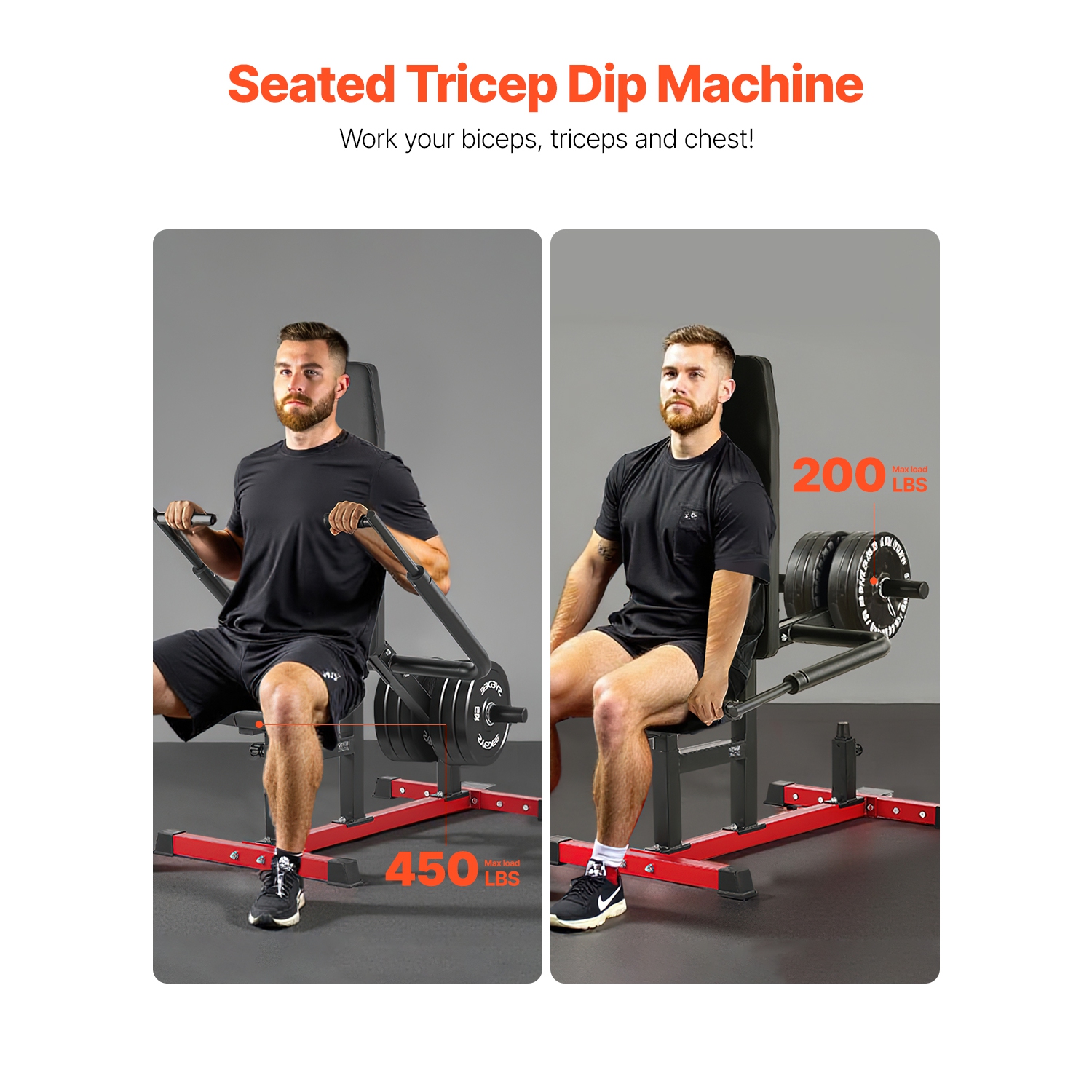 VEVOR 450LBS Load Seated Dip Machine, Tricep Bicep Press Down Machine with Cable Bar, Adjustable Seat, and Backrest, Exercise Equipment for Chest