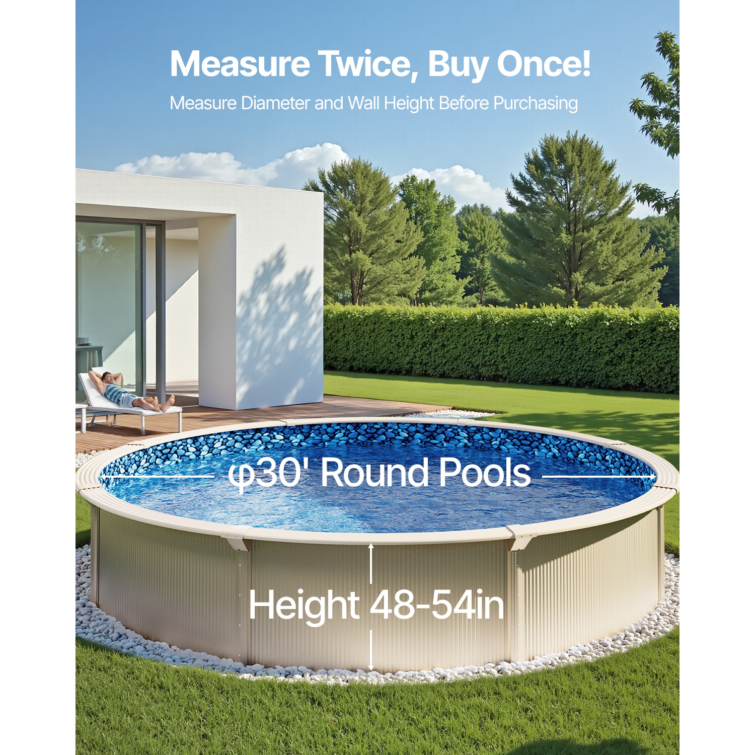 VEVOR 30-ft Round Above Ground Pool Liner, Overlap Pool Liners, Standard Gauge Vinyl, 48-to-54inch Wall Height, Designed for Steel Sided Above-Ground