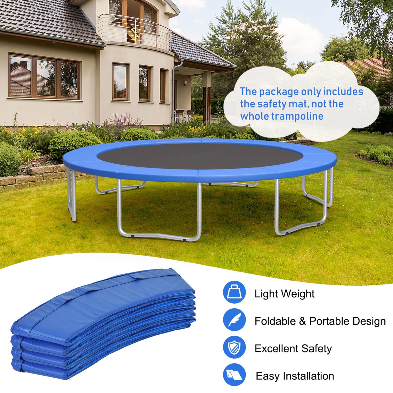 Gymax 16FT Trampoline Replacement Safety Pad Universal Trampoline Cover Blue