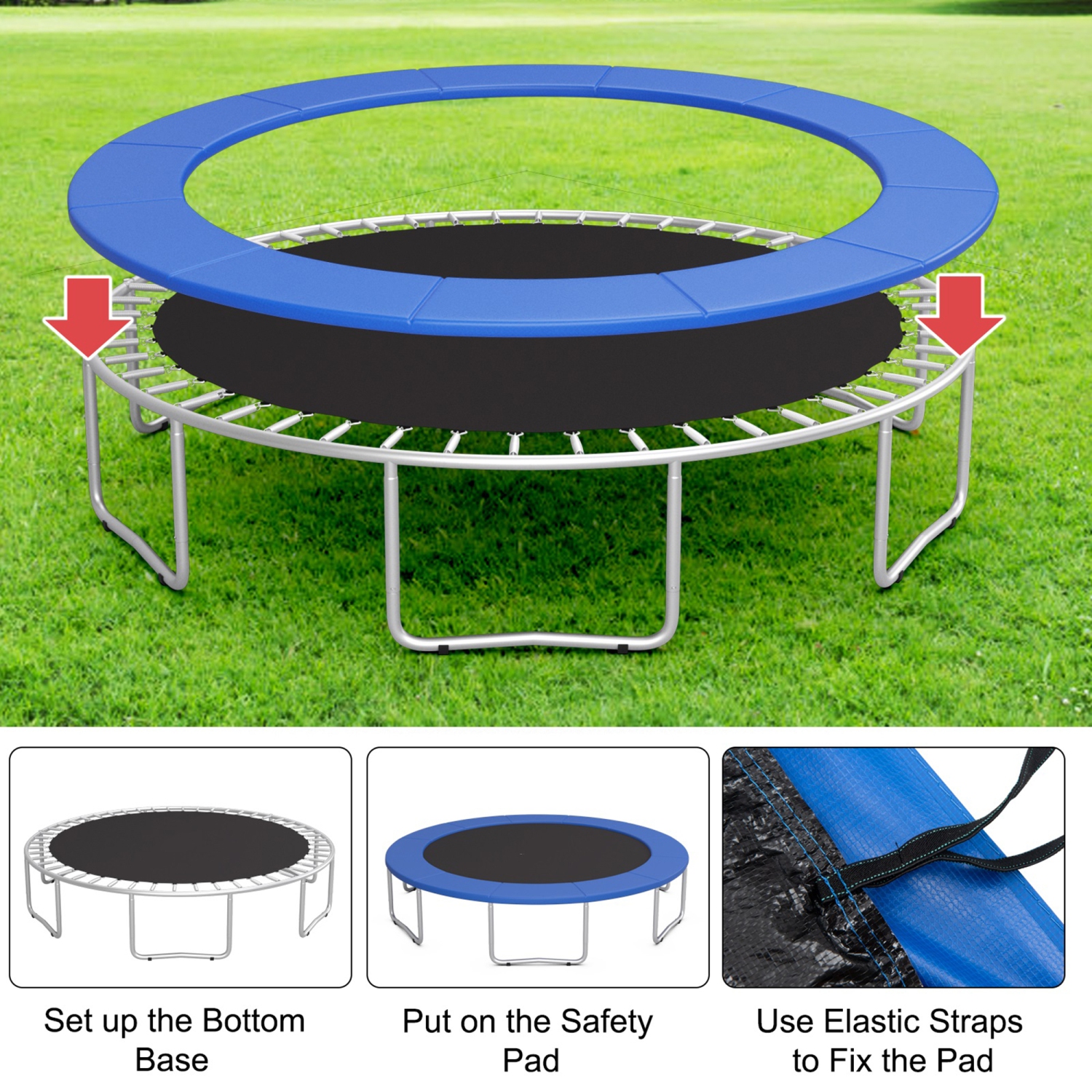 Gymax 16FT Trampoline Replacement Safety Pad Universal Trampoline Cover Blue