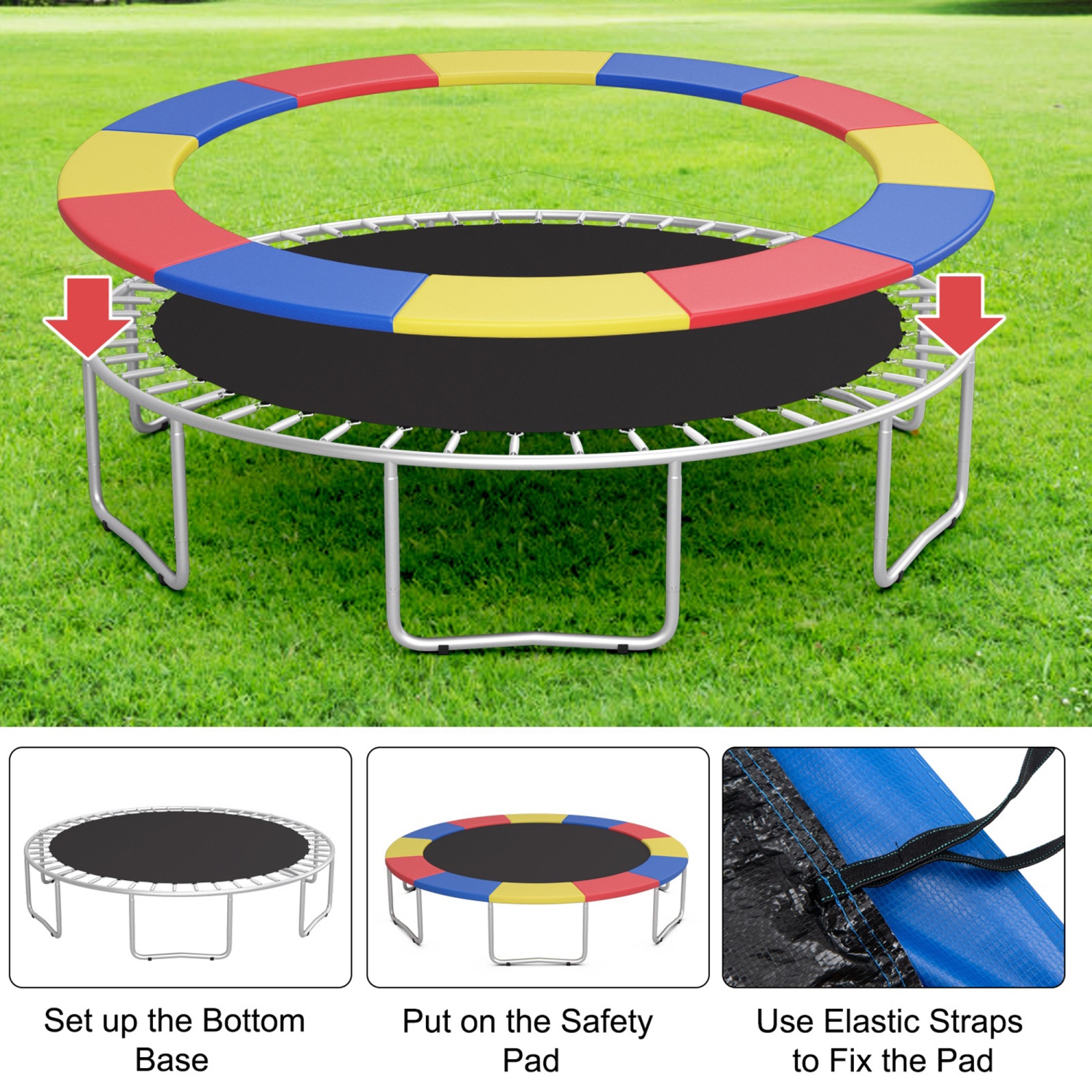 Gymax 15FT Trampoline Replacement Safety Pad Universal Trampoline Cover Multi-color