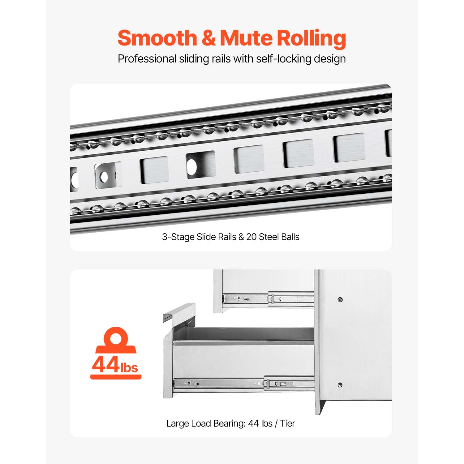 VEVOR 14.7" W x 25.4" H x 18.7" D Outdoor Kitchen Drawers, Box Frame Style Flush Mount BBQ Drawers with Stainless Steel Handle, BBQ Island Drawers