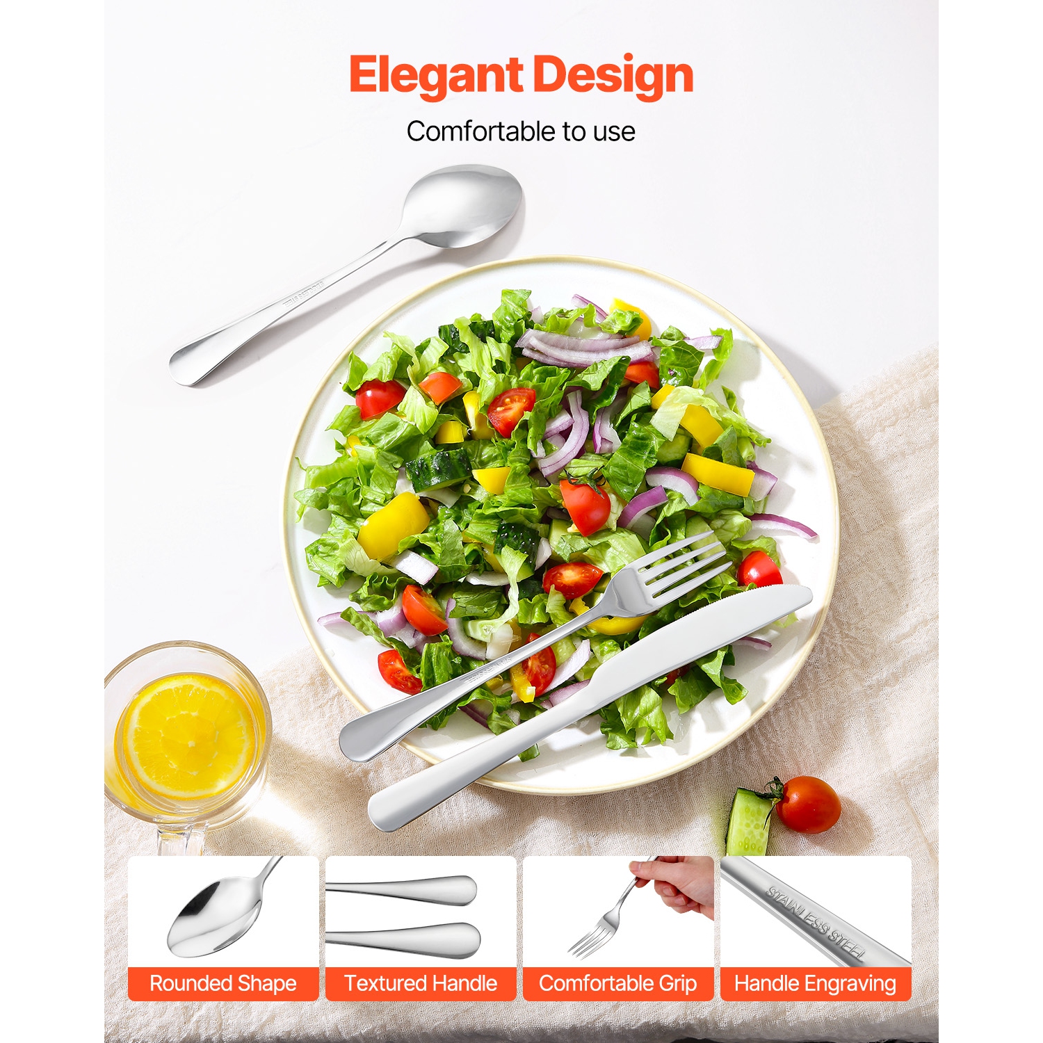 VEVOR 30-Piece Silverware Set, Food-Grade Stainless Steel Flatware Utensils, Mirror Finished Cutlery Set, Dishwasher Safe Eating Tableware for