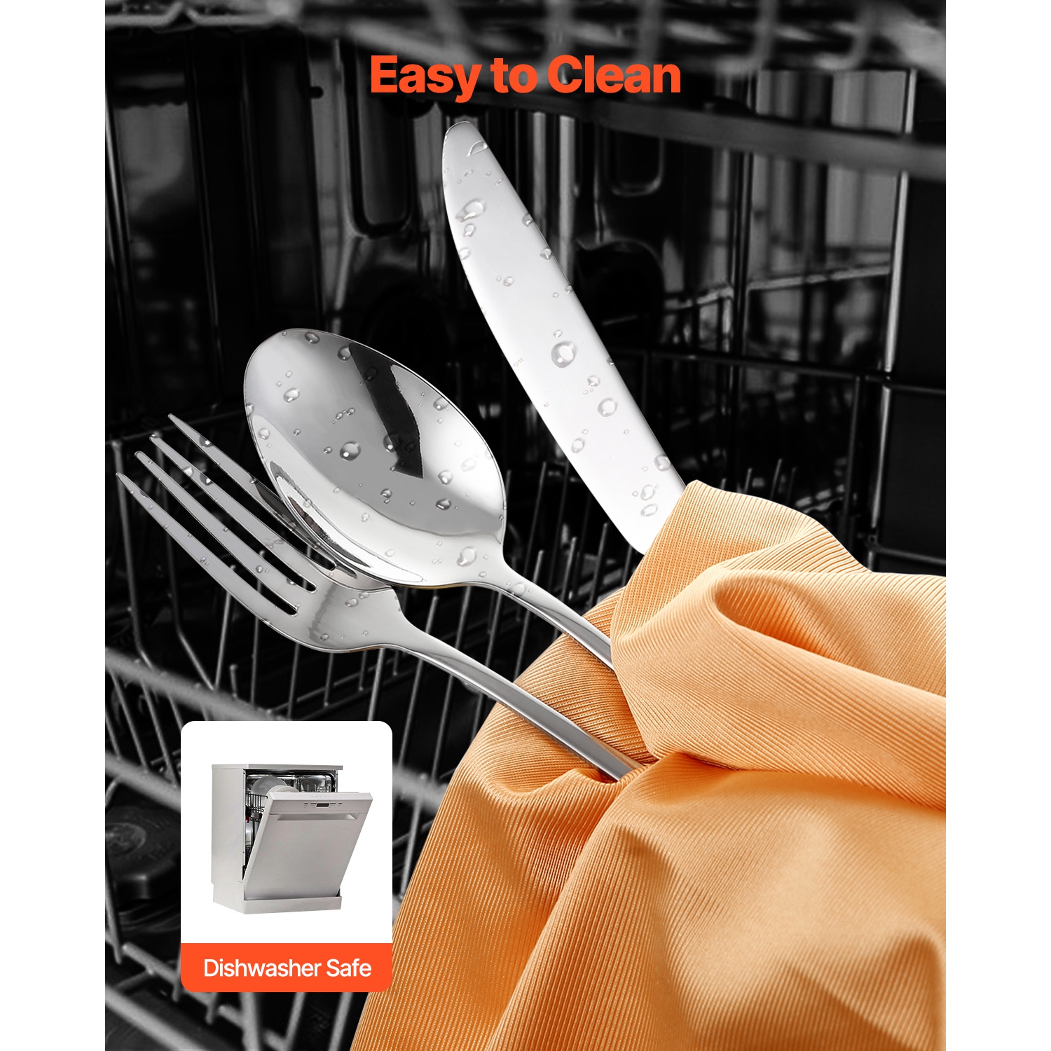 VEVOR 30-Piece Silverware Set, Food-Grade Stainless Steel Flatware Utensils, Mirror Finished Cutlery Set, Dishwasher Safe Eating Tableware for