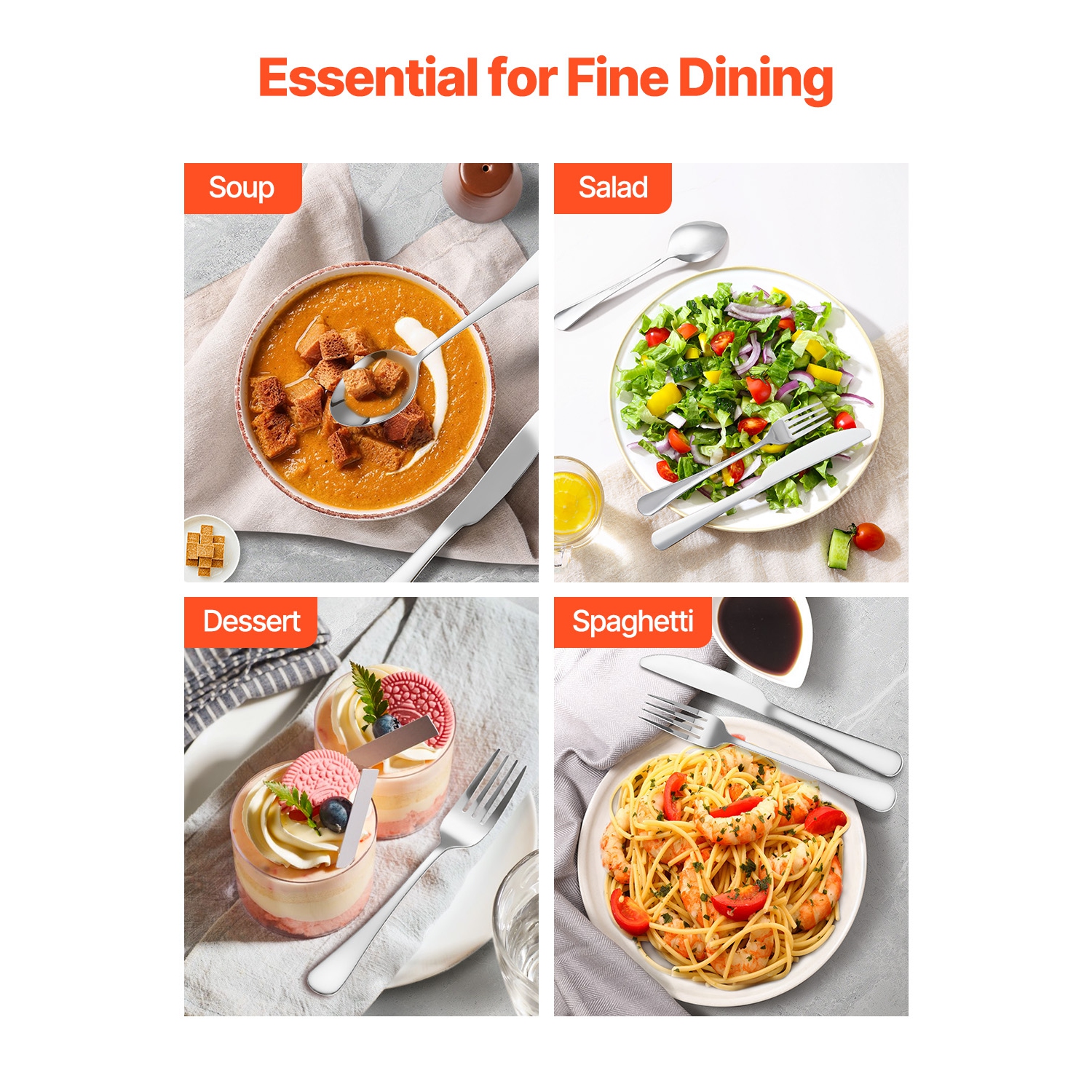 VEVOR 30-Piece Silverware Set, Food-Grade Stainless Steel Flatware Utensils, Mirror Finished Cutlery Set, Dishwasher Safe Eating Tableware for