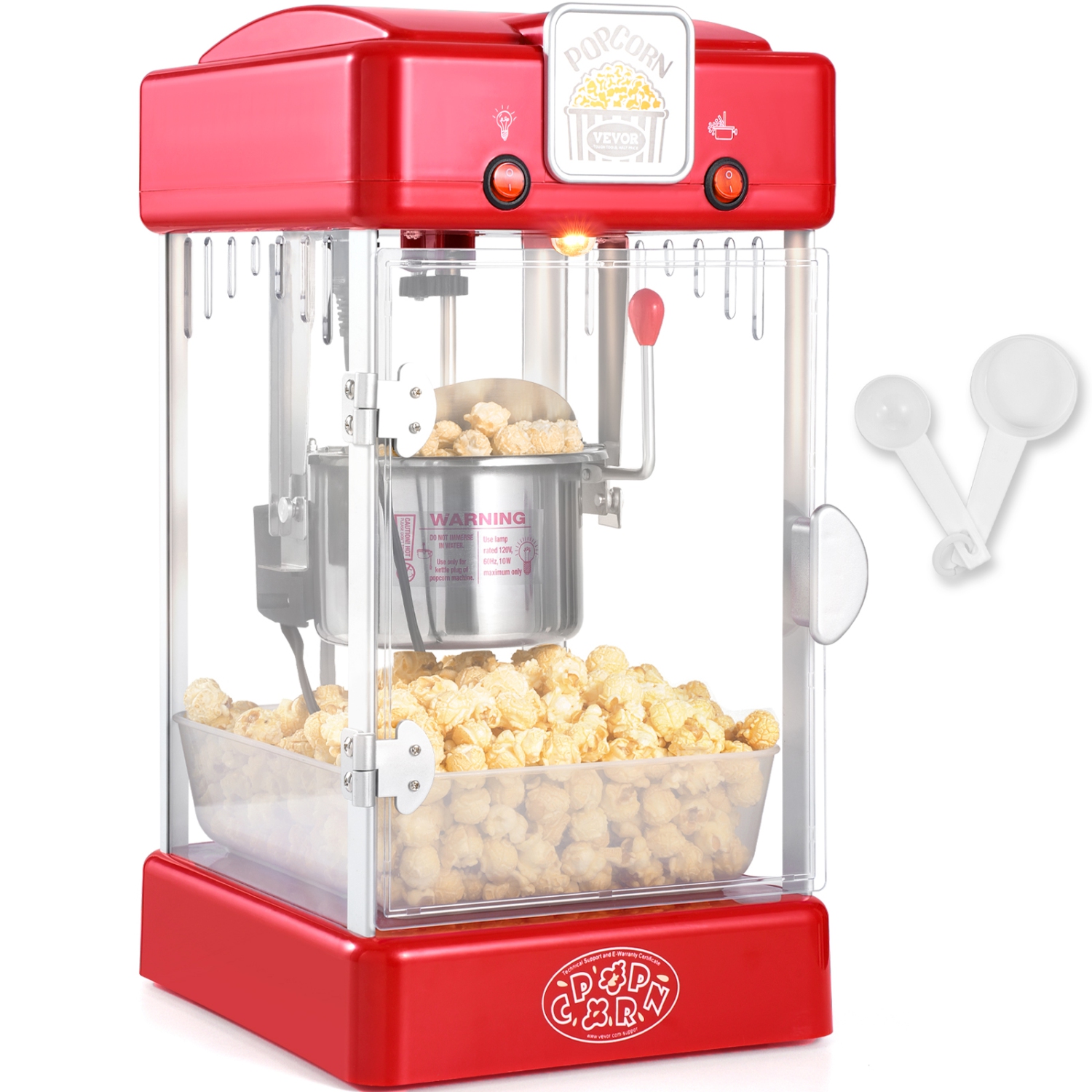 VEVOR 300W Popcorn Maker, Popcorn Popper Machine, 2.5 Oz Kettle Makes 4 QT per Batch, Tabletop Popcorn Maker with PP Door, Includes 2 Scoops and