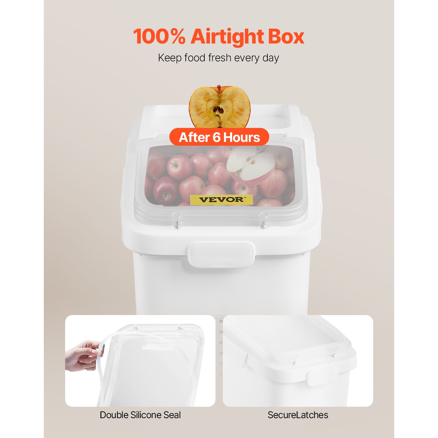 VEVOR 11.4Gallon/50L Rice Storage Container, Large Dog Food Dispenser Bin, Kitchen Ingredient Grain Cereal Flour Bin, Pet food Containers with