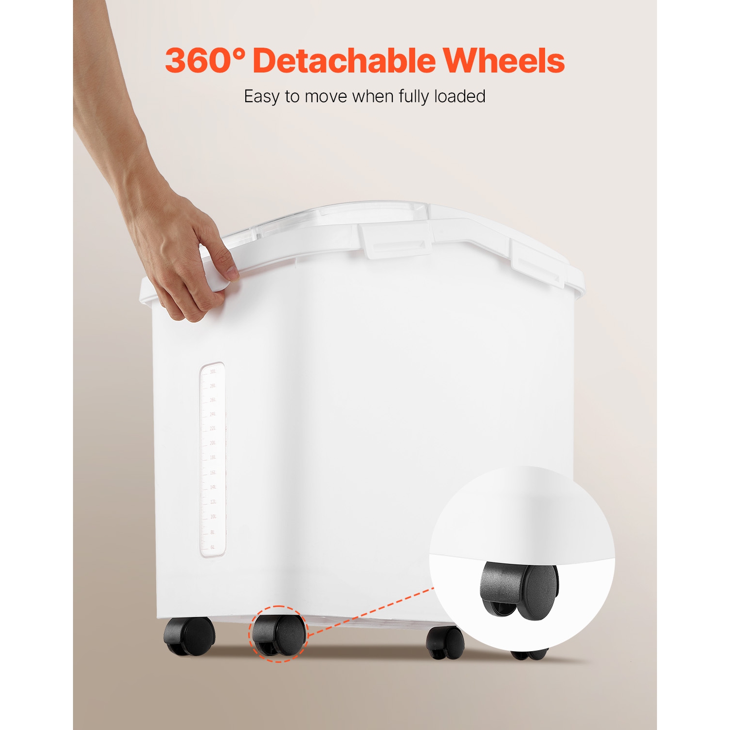 VEVOR 11.4Gallon/50L Rice Storage Container, Large Dog Food Dispenser Bin, Kitchen Ingredient Grain Cereal Flour Bin, Pet food Containers with