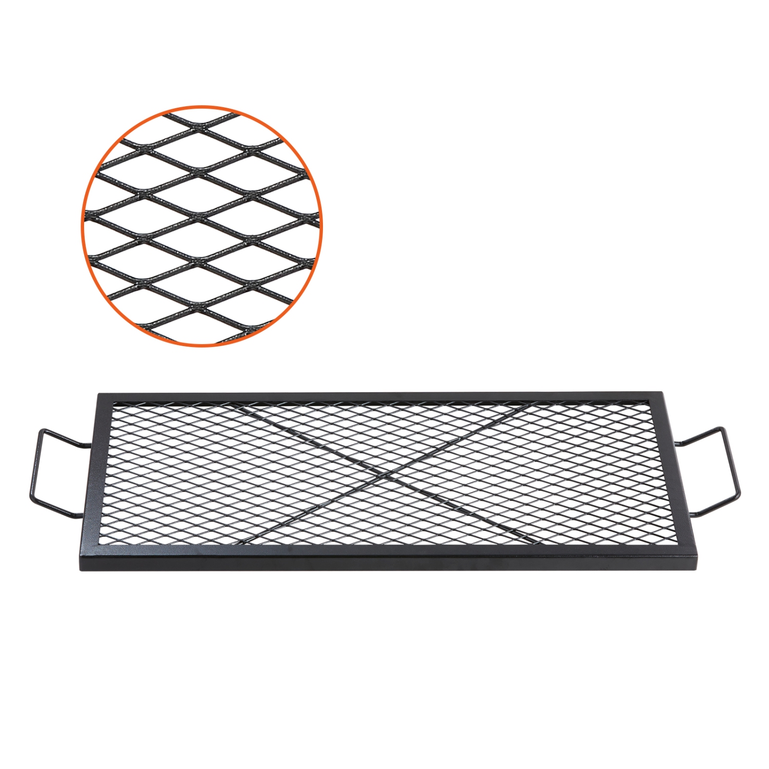 VEVOR 32 Inch X-Marks Fire Pit Grill Grate, Rectangle Cooking Grate, Heavy Duty Steel Campfire BBQ Grill Grid with Handle & Support X Wire, Portable