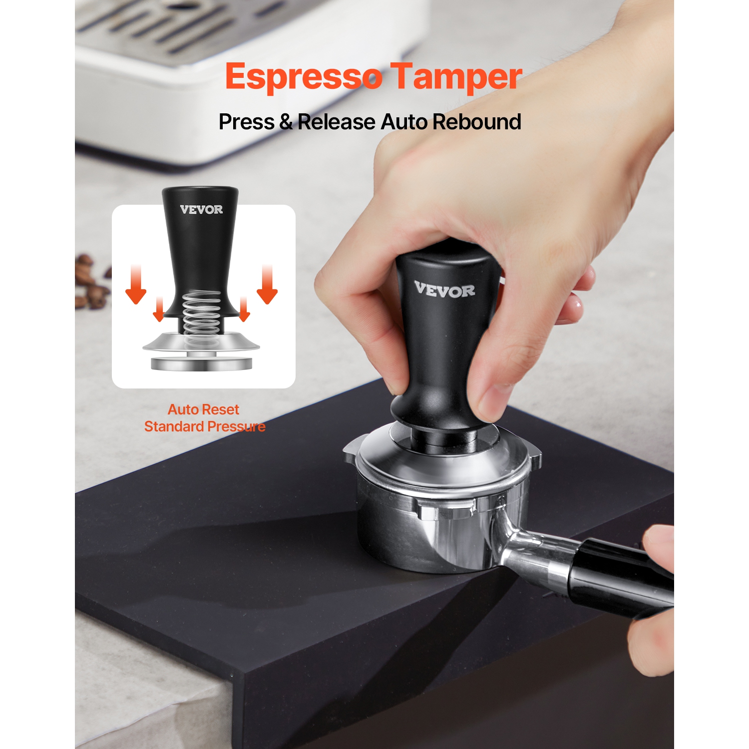 Pilon à espresso VEVOR 51&nbsp;mm, pilon à café à ressort, poussoir à espresso 30&nbsp;lb, poussoir en acier inoxydable à prise antidérapante