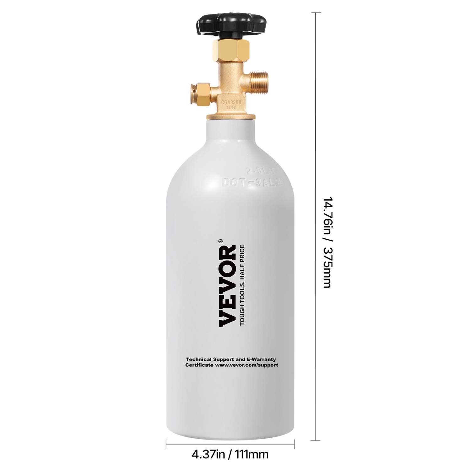 VEVOR CO2 Tank, 2.5 lbs New Aluminum Alloy Cylinder, CO2 Air Tank with Light Gray Spray Coating, CGA320 Valve & Adjustable Pressure, DOT Approved