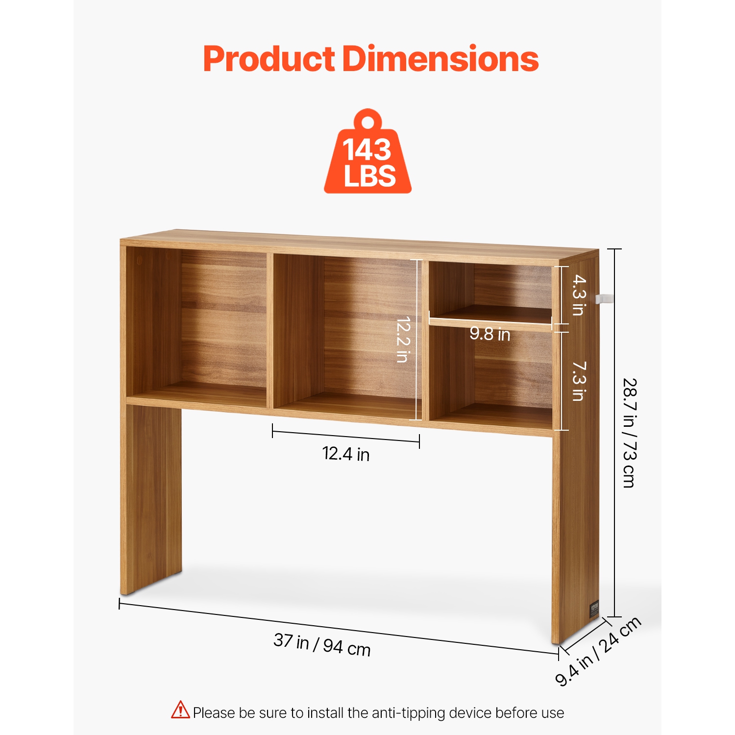 VEVOR 37" x 9.4" x 28.7" Desktop Bookshelf, 1-Tier Wood Desktop Storage Organizer, Office Storage Rack Wood Display Shelf, Desktop Bookshelf Hutch