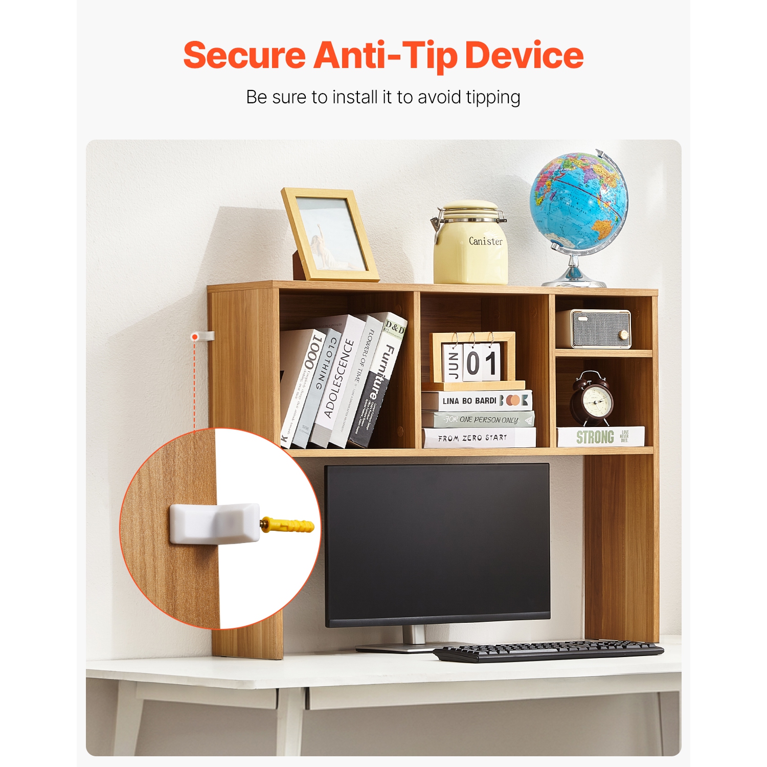 VEVOR 37" x 9.4" x 28.7" Desktop Bookshelf, 1-Tier Wood Desktop Storage Organizer, Office Storage Rack Wood Display Shelf, Desktop Bookshelf Hutch