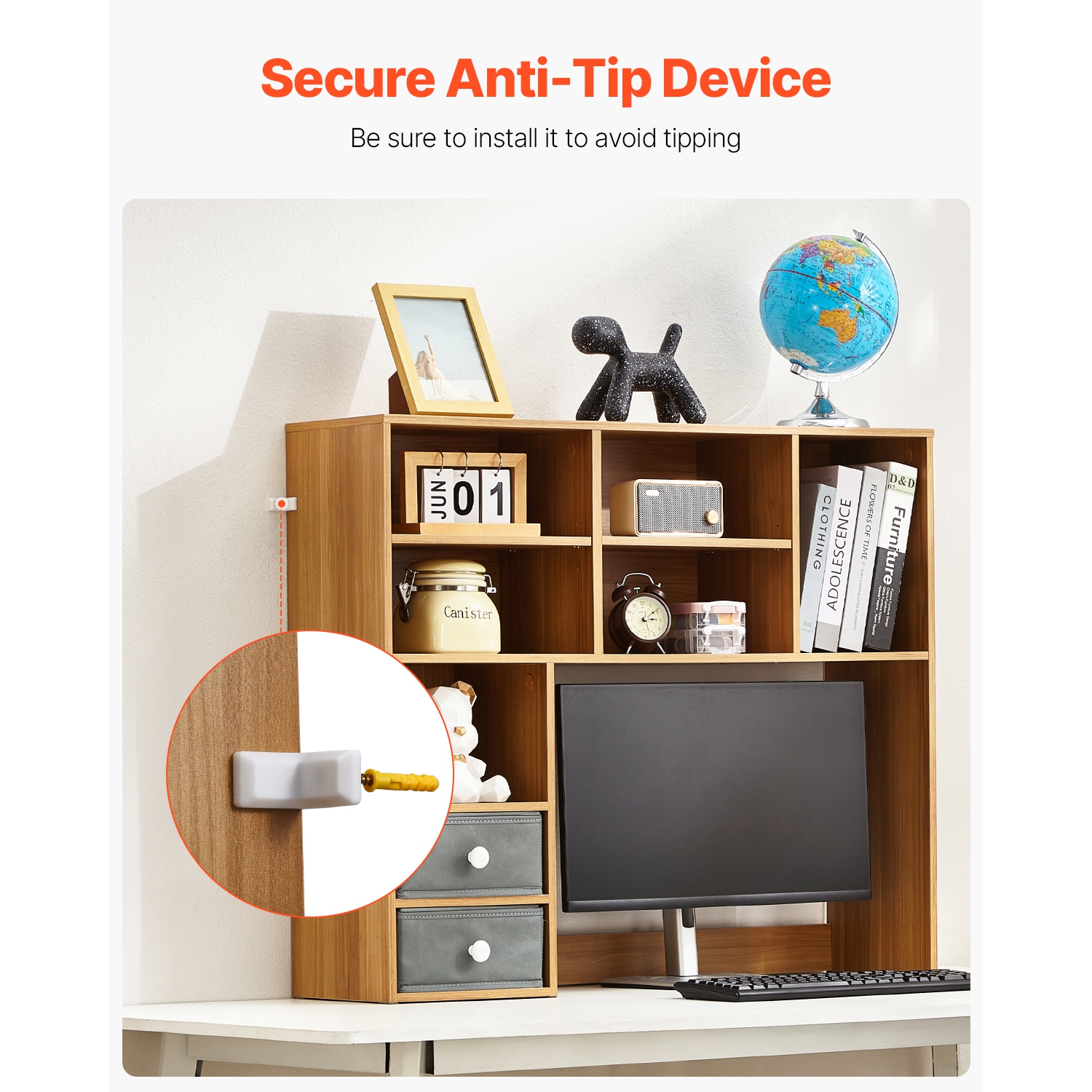 VEVOR 37" x 10" x 31.1" Desktop Bookshelf, 3-Tier Wood Desktop Storage Organizer, Office Storage Rack Wood Display Shelf, Desktop Bookshelf Hutch