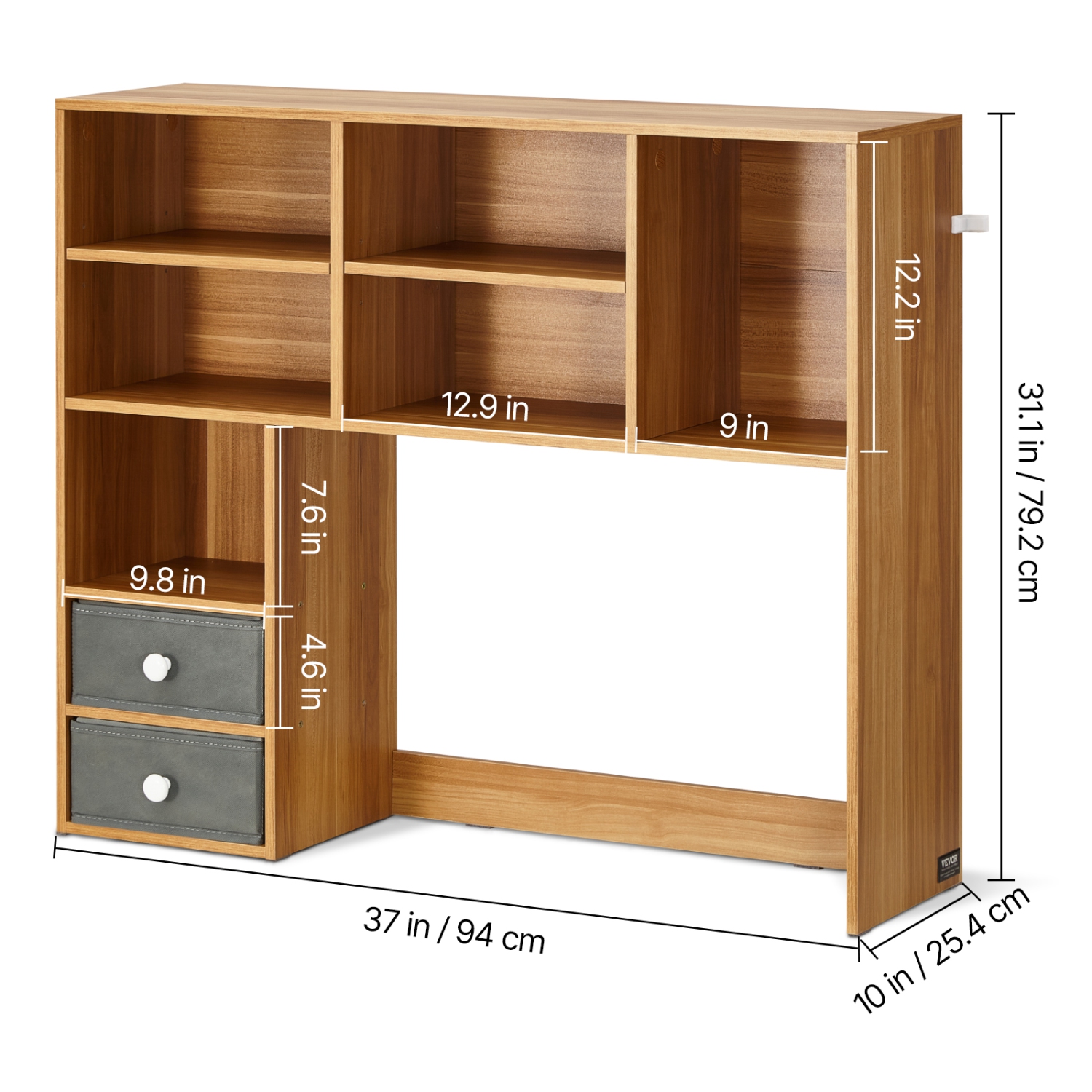 VEVOR 37" x 10" x 31.1" Desktop Bookshelf, 3-Tier Wood Desktop Storage Organizer, Office Storage Rack Wood Display Shelf, Desktop Bookshelf Hutch