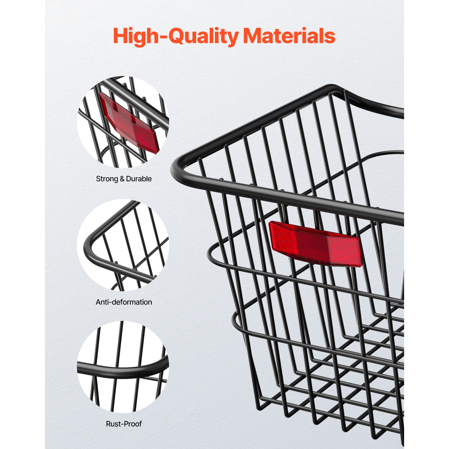 VEVOR Rear Bike Basket, Metal Wire Bicycle Basket with Reflective Tail Light & Waterproof Cover, Durable Bike Back Basket, Fits to Most Rear Bike