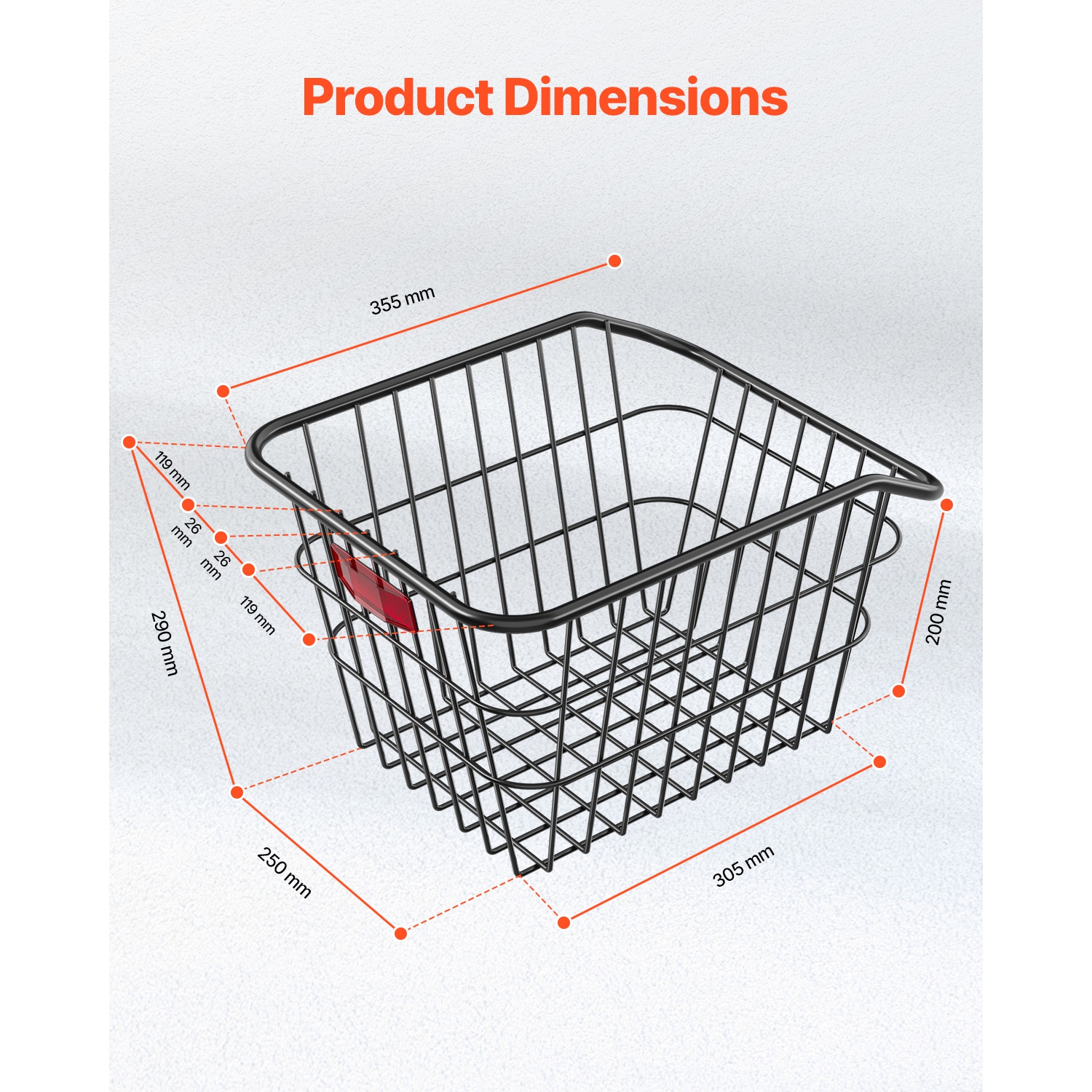 VEVOR Rear Bike Basket, Metal Wire Bicycle Basket with Reflective Tail Light & Waterproof Cover, Durable Bike Back Basket, Fits to Most Rear Bike