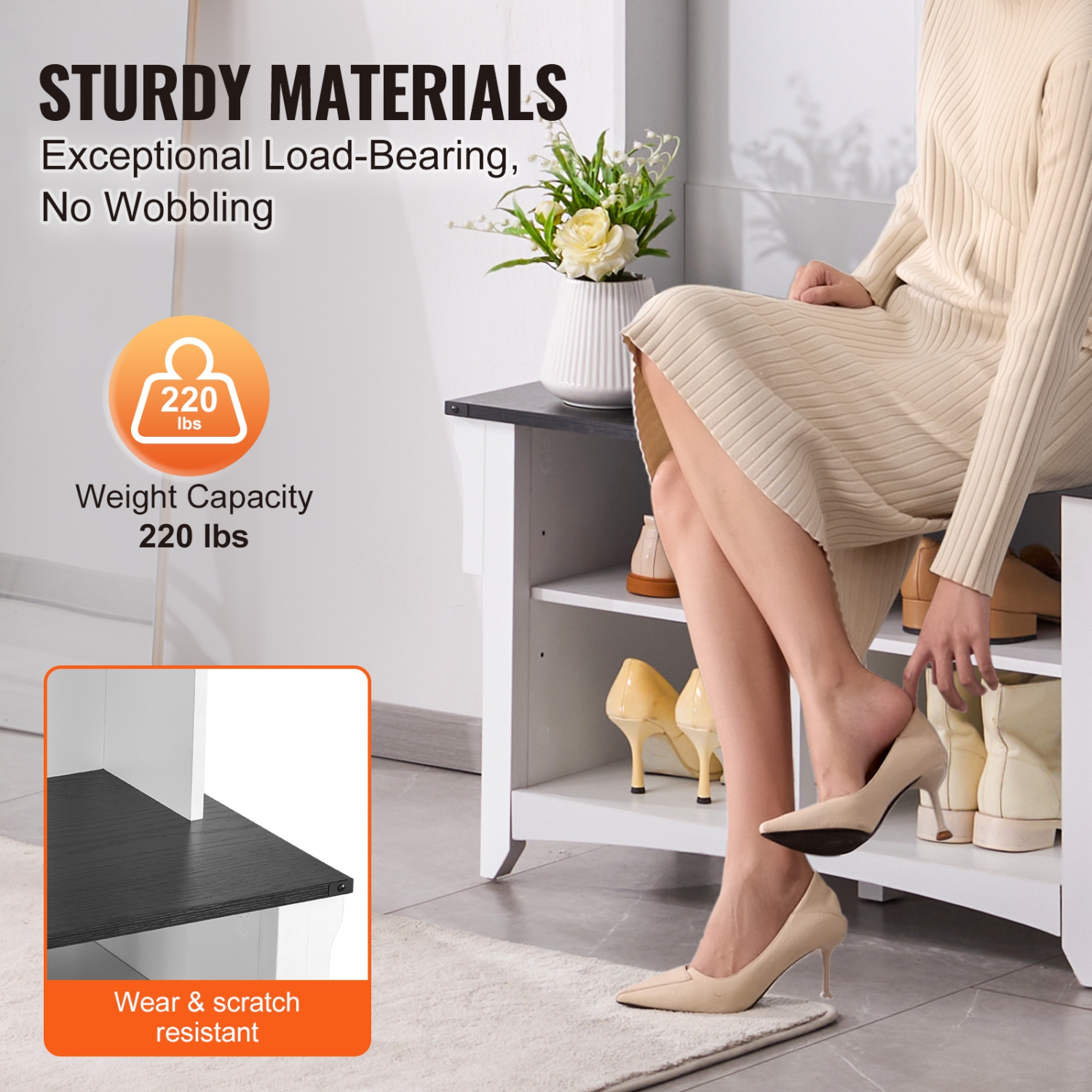 Banc d'entrée VEVOR de 32&nbsp;po, portemanteau avec rangement pour chaussures, banc de vestibule large avec rangement et siège, tablettes ajustables