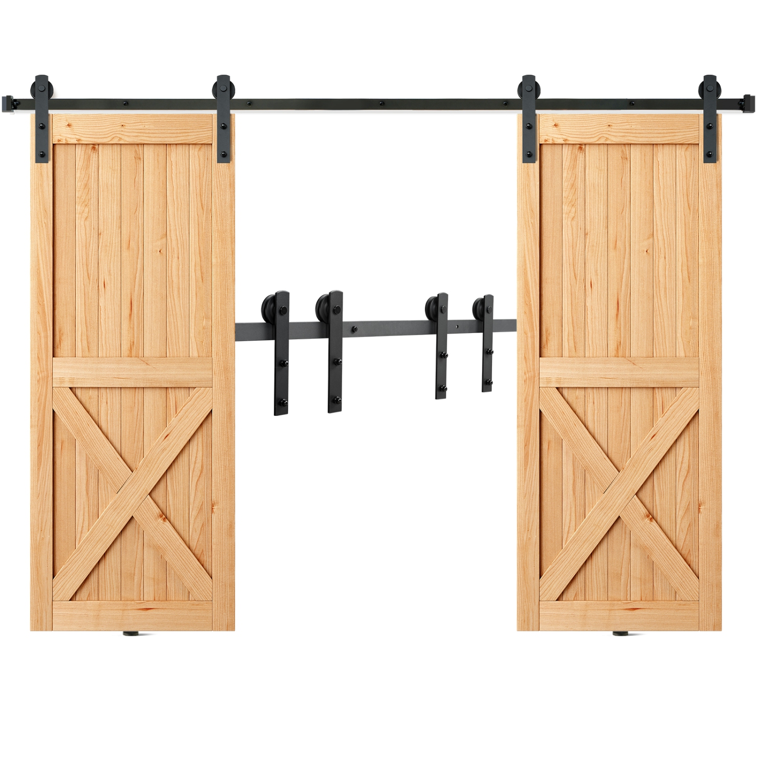 VEVOR 8FT Sliding Barn Door Hardware Kit, 330LBS Barn Door Track Kit for Double Doors, Fit 3.7-4.3FT Wide and 1.3"-1.8" Thick 2 Door Panel, with