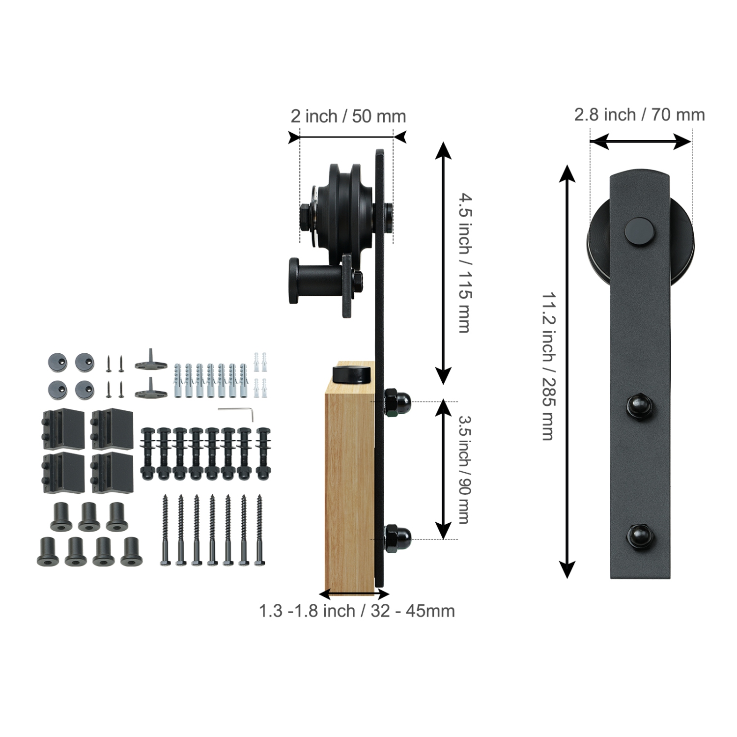 VEVOR 8FT Sliding Barn Door Hardware Kit, 330LBS Barn Door Track Kit for Double Doors, Fit 3.7-4.3FT Wide and 1.3"-1.8" Thick 2 Door Panel, with